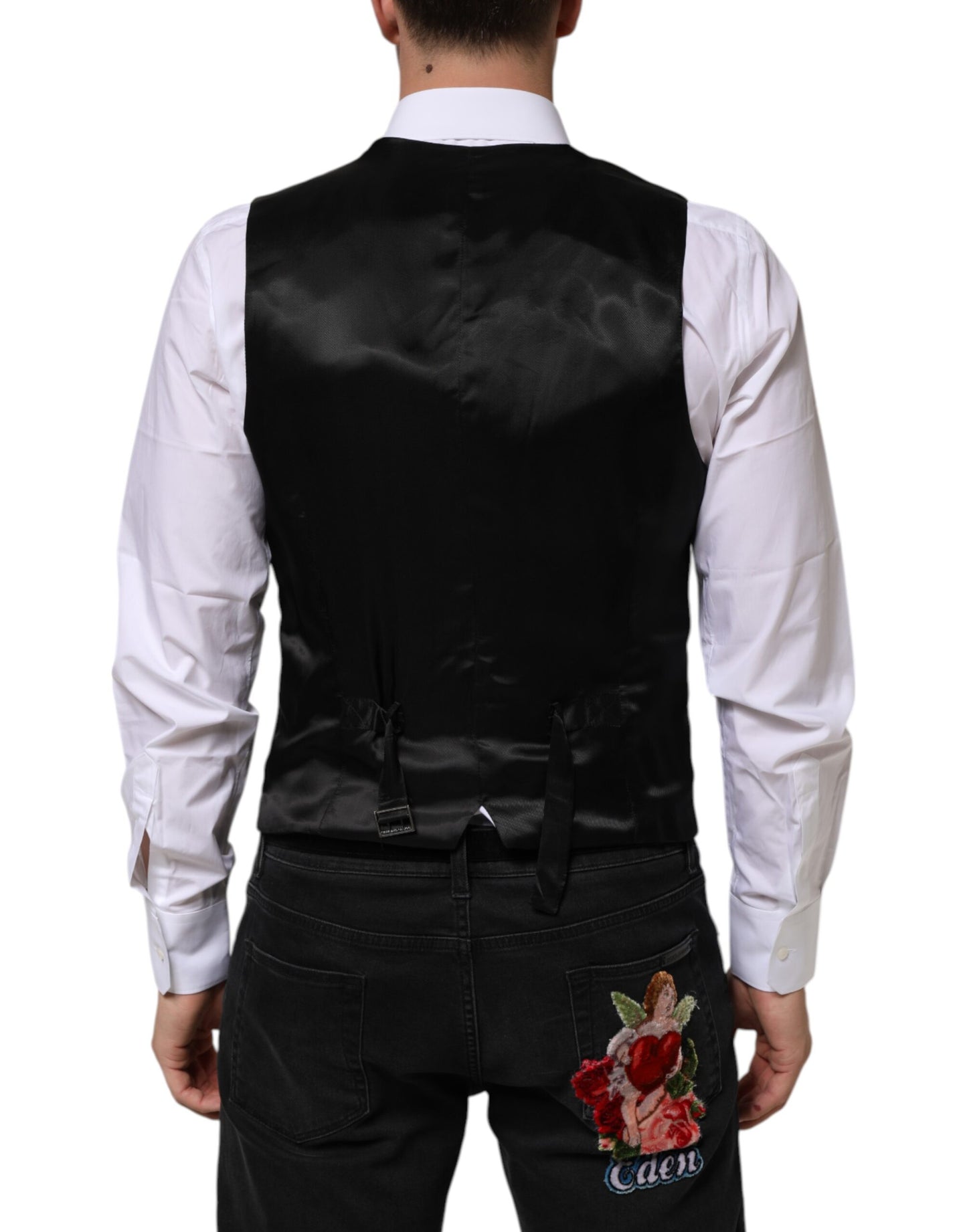 Dolce & Gabbana Black Wool Dress Formal Men Waistcoat Vest
