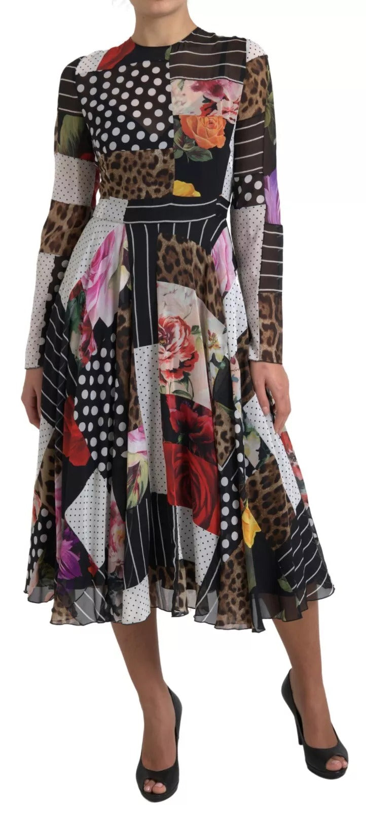 Dolce & Gabbana Multicolor Patchwork Floral Leopard Dress