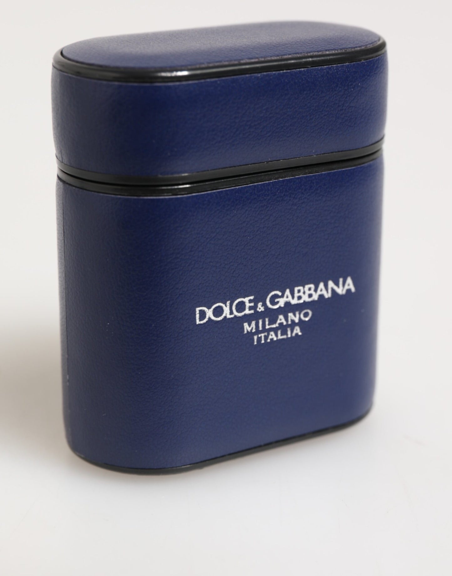 Dolce & Gabbana Blue Leather Logo Print Flip Holder Men Airpods Case