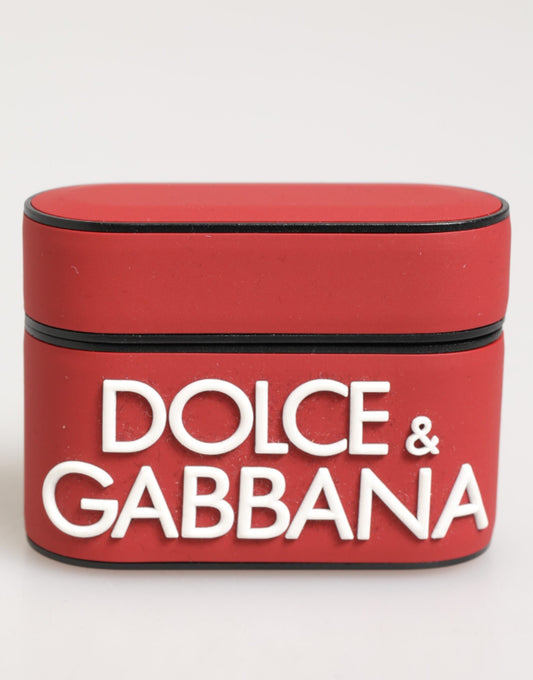 Dolce & Gabbana Red White Silicone Embossed Logo Accessory Airpods Case