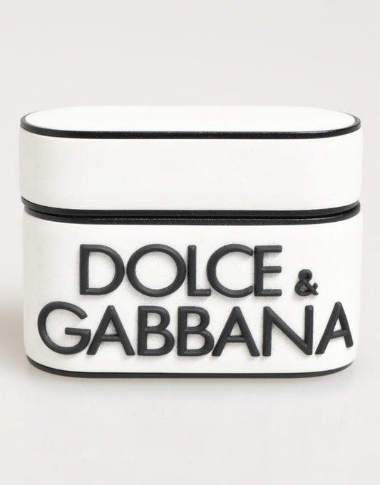 Dolce & Gabbana White Black Rubber Logo Embossed Accessory Airpods Case