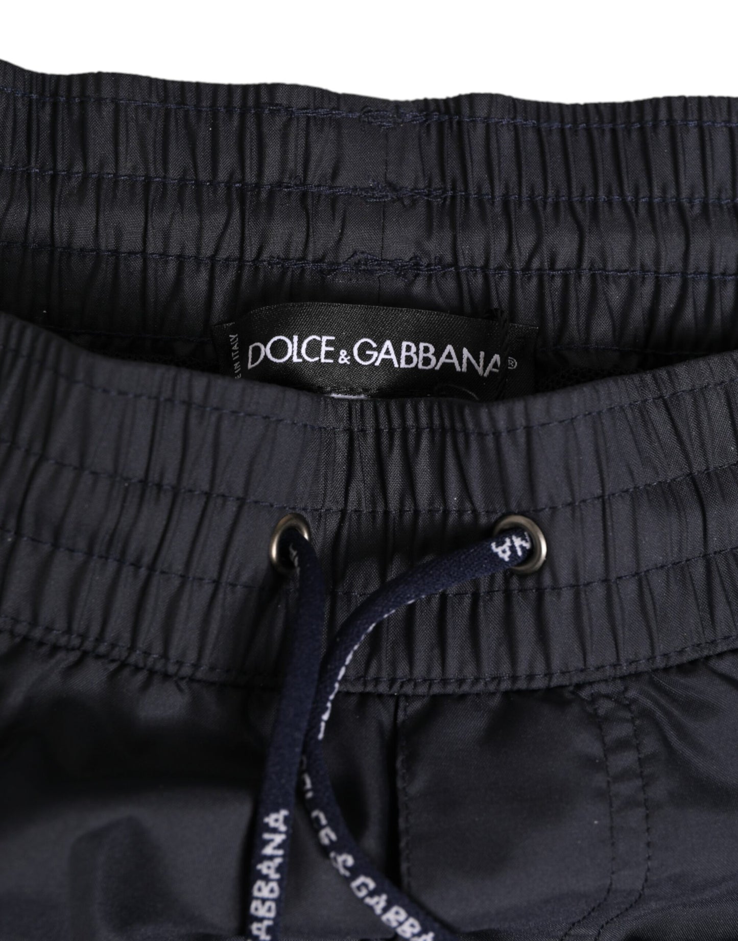 Dolce & Gabbana Black White Polyester Logo Elastic Waistband Swimwear