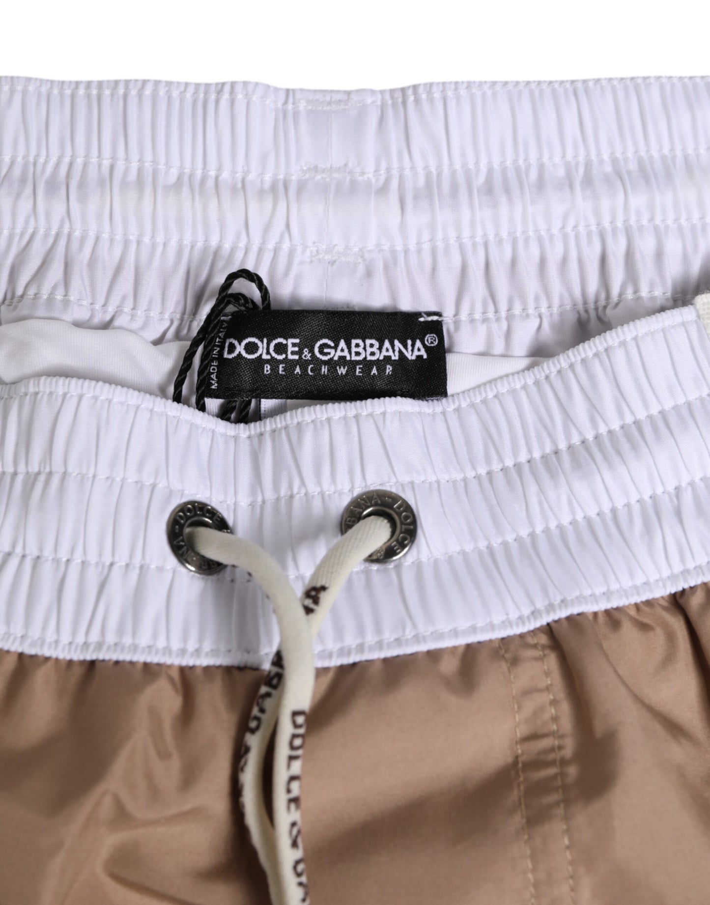 Dolce & Gabbana Brown White Polyester Re-Edition Shorts Swimwear