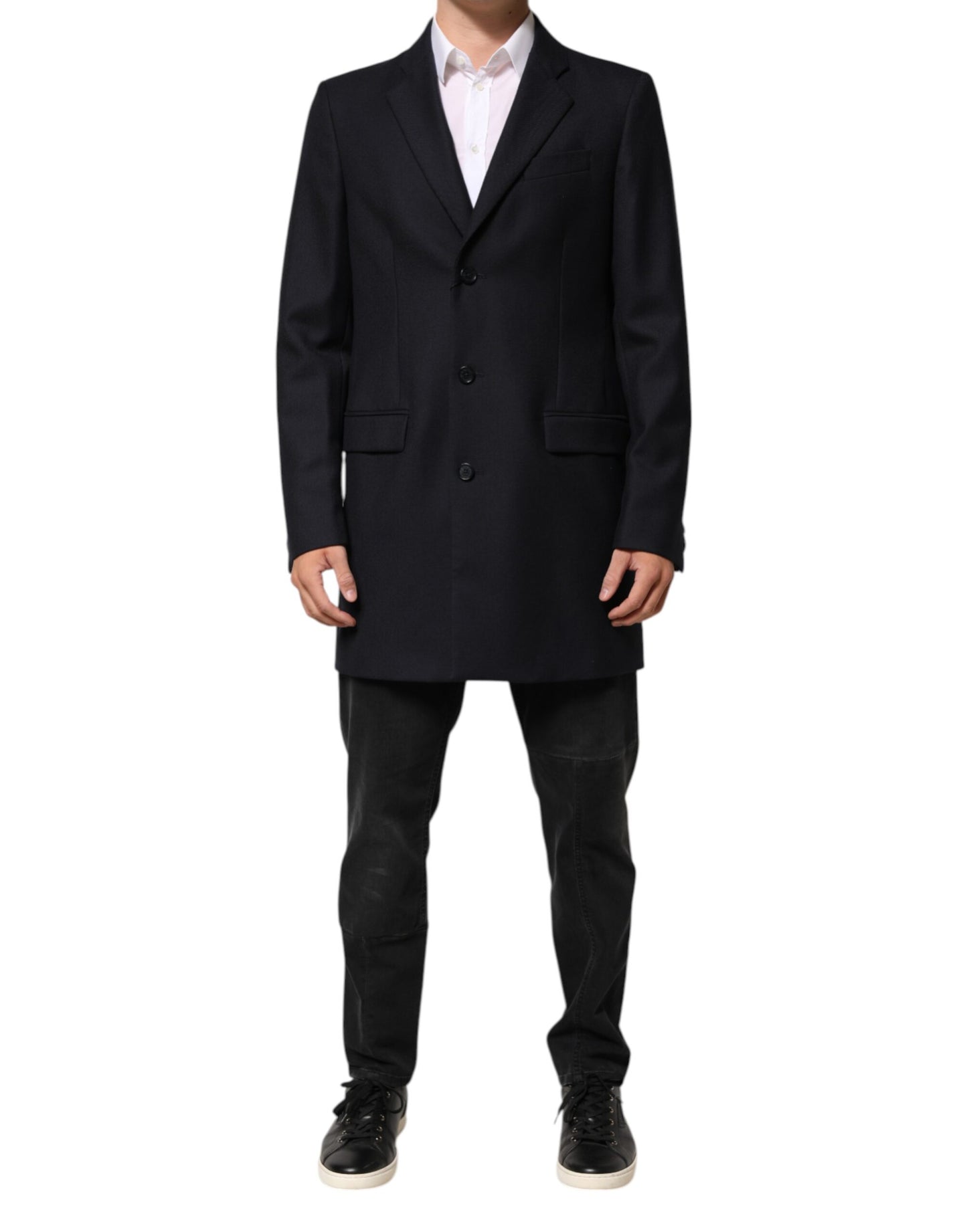 Dolce & Gabbana Dark Blue Wool Men Jacket Coat Blazer Suit