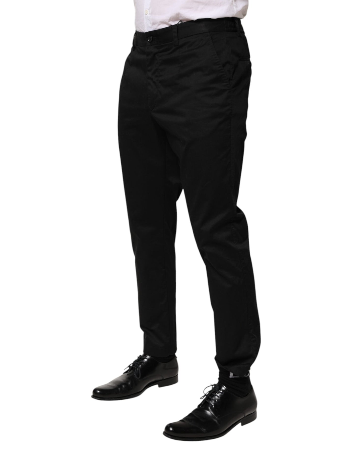 Dolce & Gabbana Black Cotton Tapered Men Formal Trousers Pants