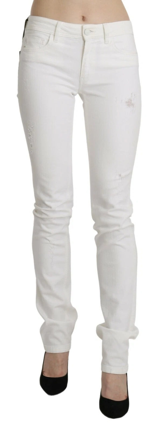 Just Cavalli White Cotton Slim Fit Mid Waist Skinny Trouser Jeans