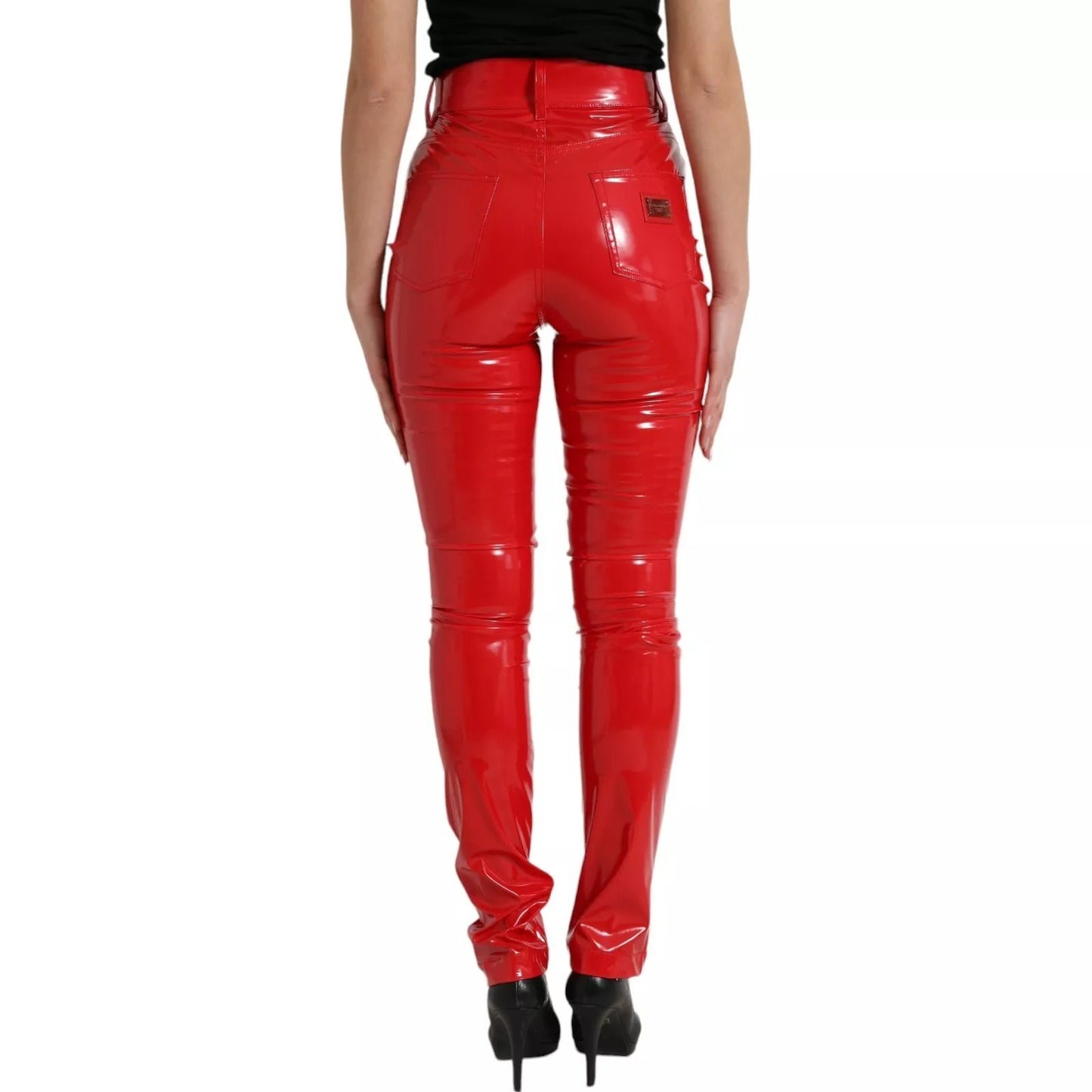 Dolce & Gabbana Red High Waist Skinny Trouser Shiny Pants