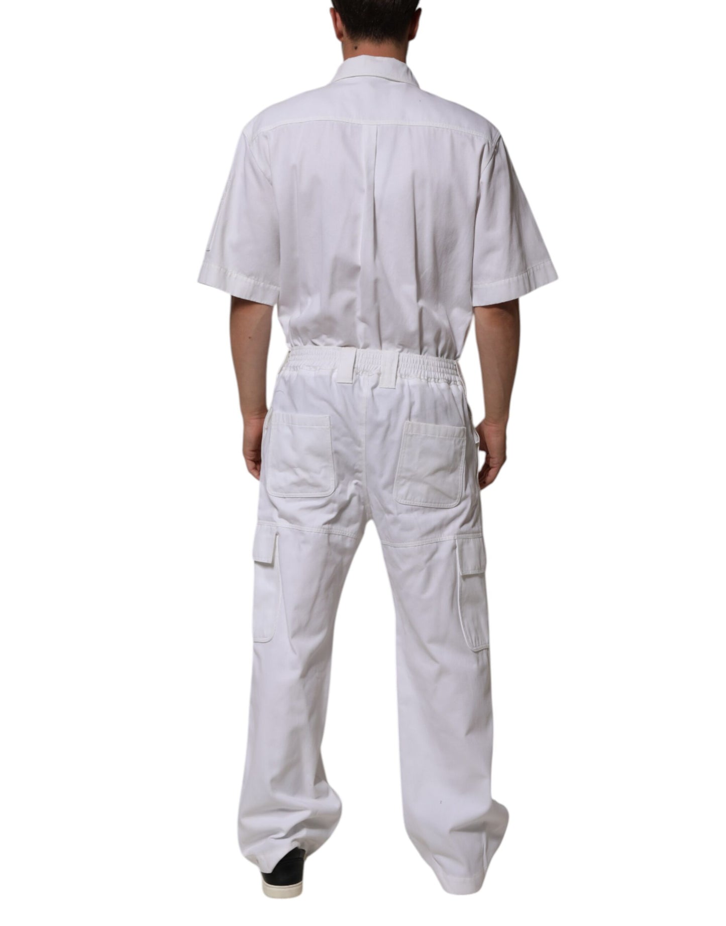 Dolce & Gabbana White Barcode Patch Utility Zip Jumpsuit Pants