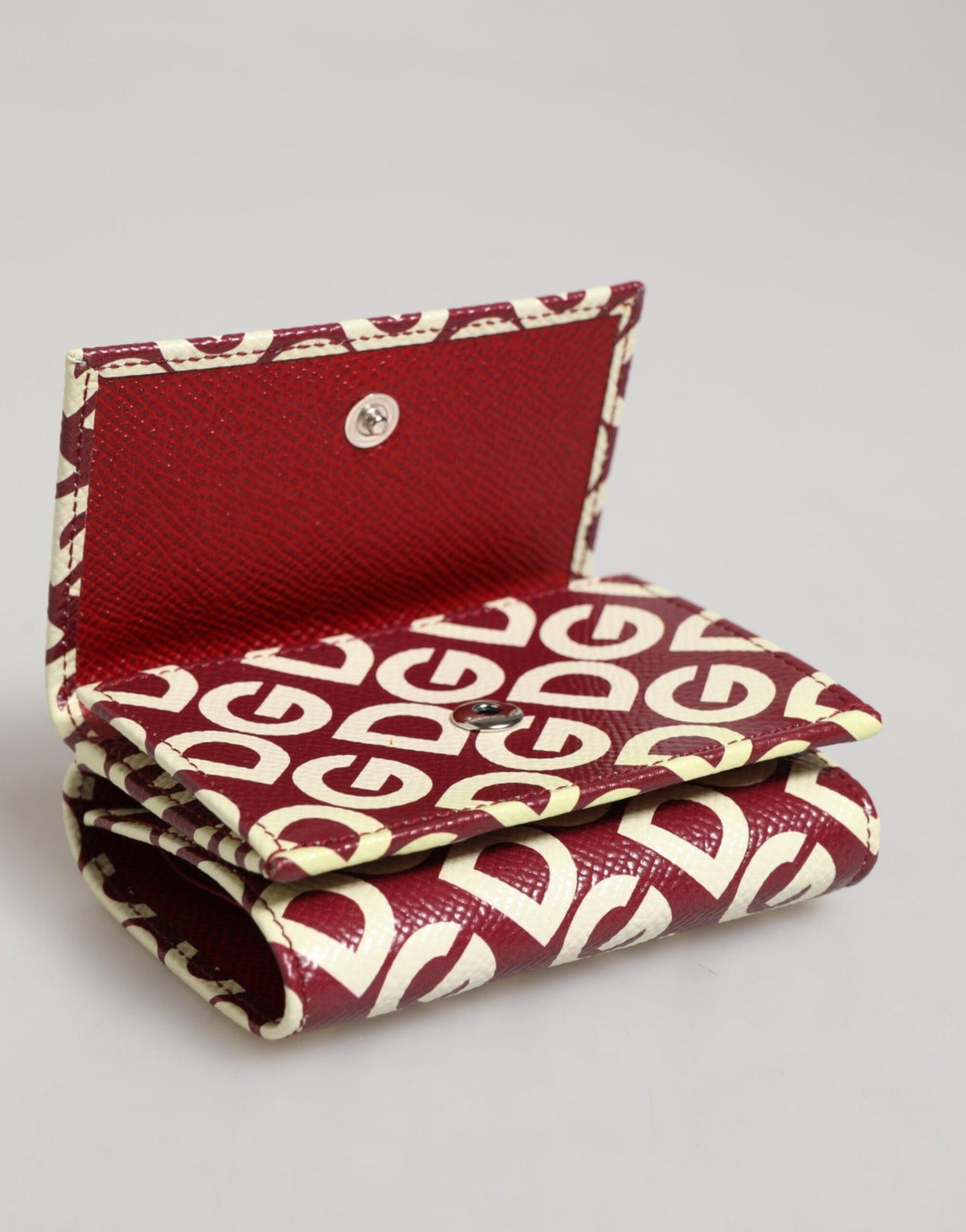 Dolce & Gabbana Burgundy Logo Print Calf Leather French Flap Card Holder Wallet