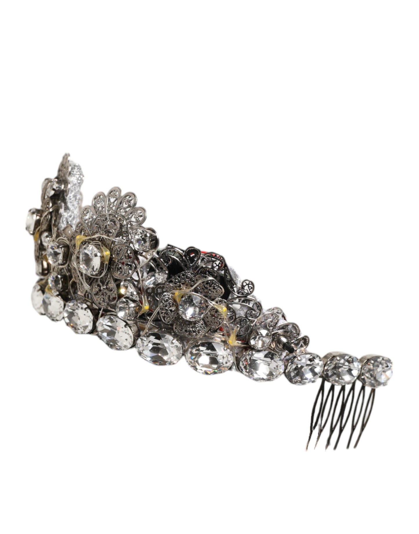 Dolce & Gabbana LED Crystal Embellished Silver Floral Filigree Crown Tiara