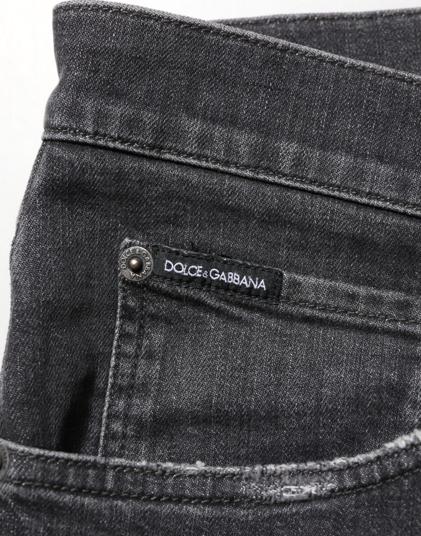 Dolce & Gabbana Black Cotton Slim Fit Distressed Ripped Logo Jeans