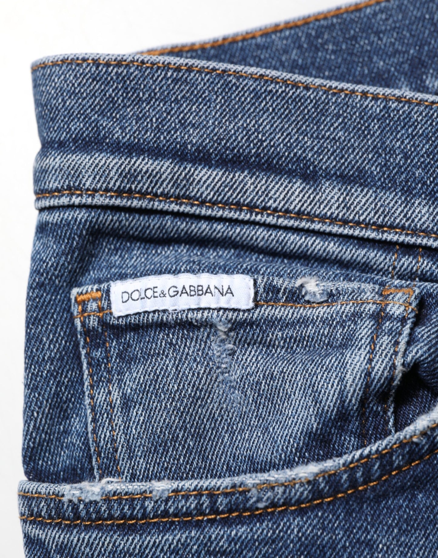 Dolce & Gabbana Blue Cotton Logo Plaque Skinny Men Denim Jeans
