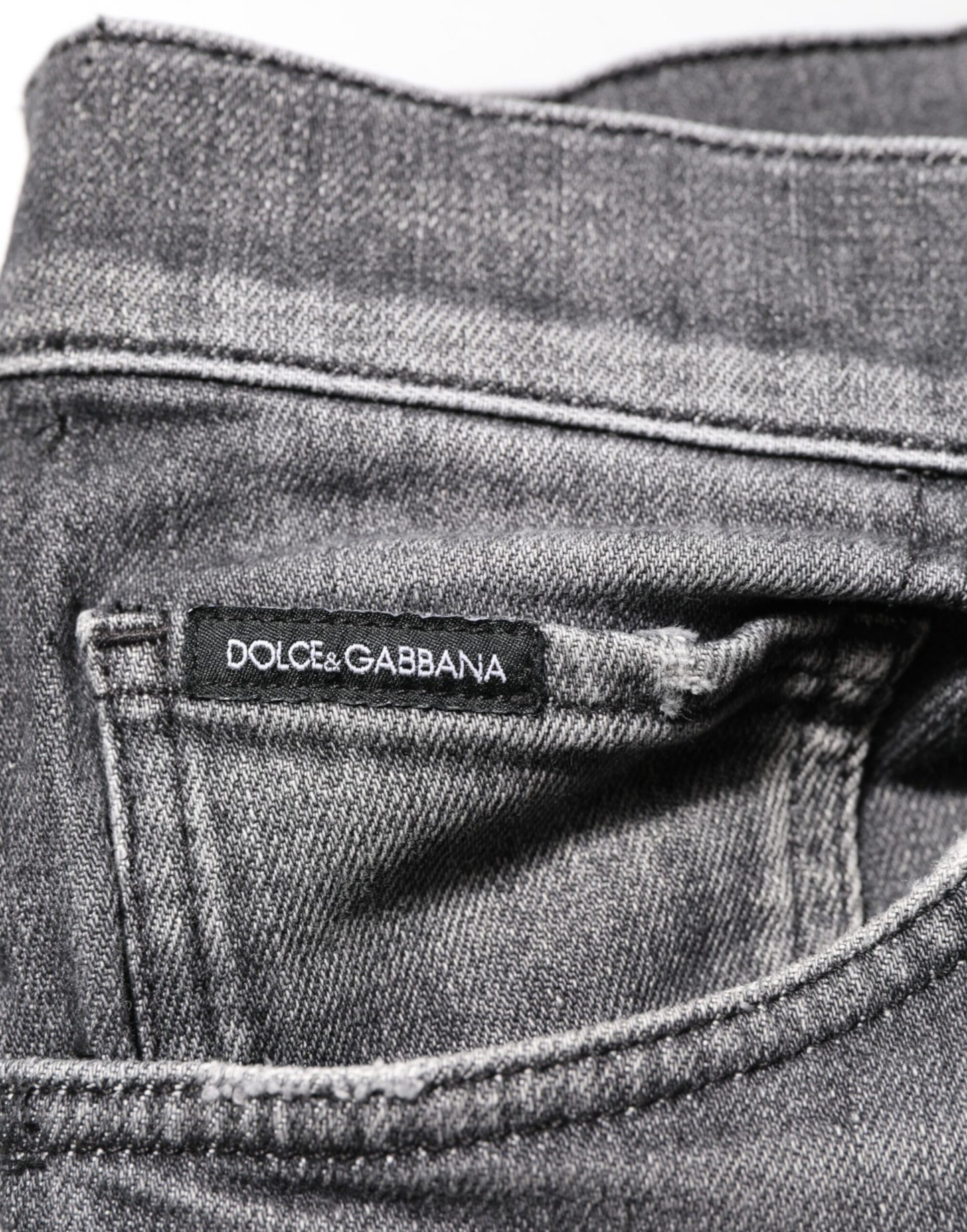 Dolce & Gabbana Grey Cotton Denim Slim Fit Distressed Pants Jeans