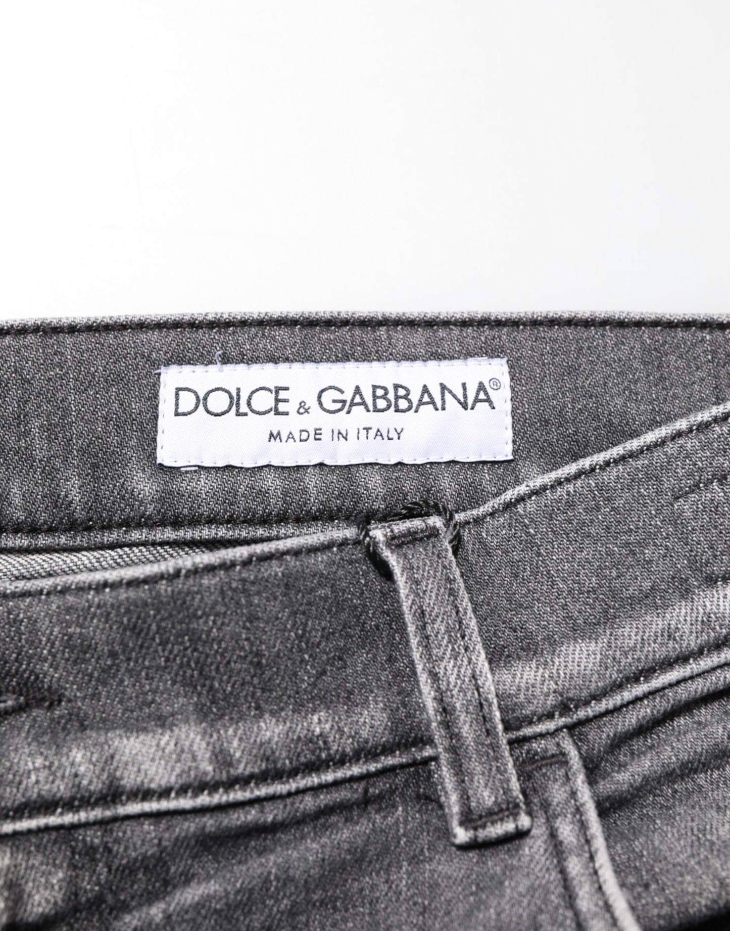 Dolce & Gabbana Grey Cotton Denim Slim Fit Distressed Pants Jeans