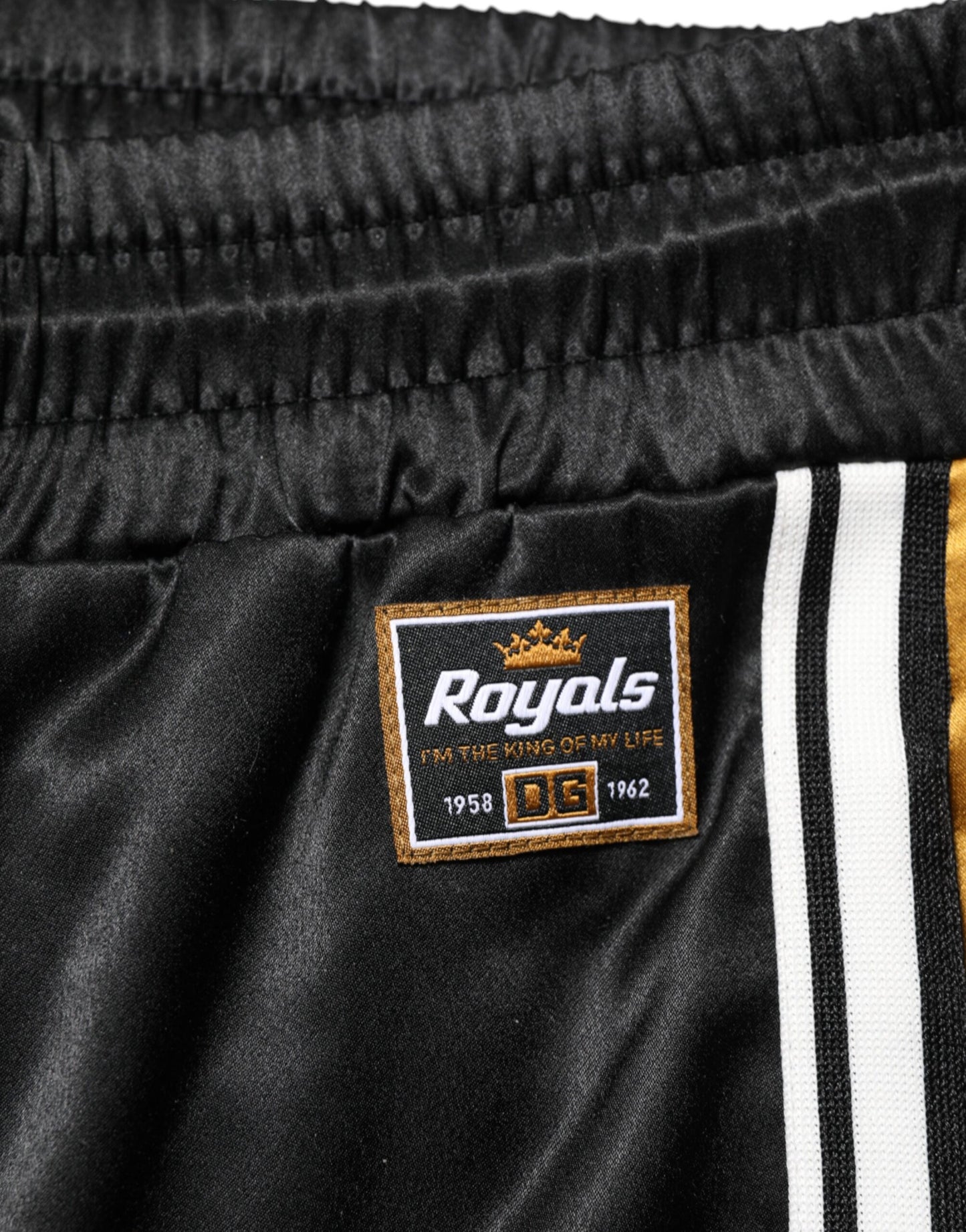 Dolce & Gabbana Black Gold Satin Crown Side Stripe Jogger Pants