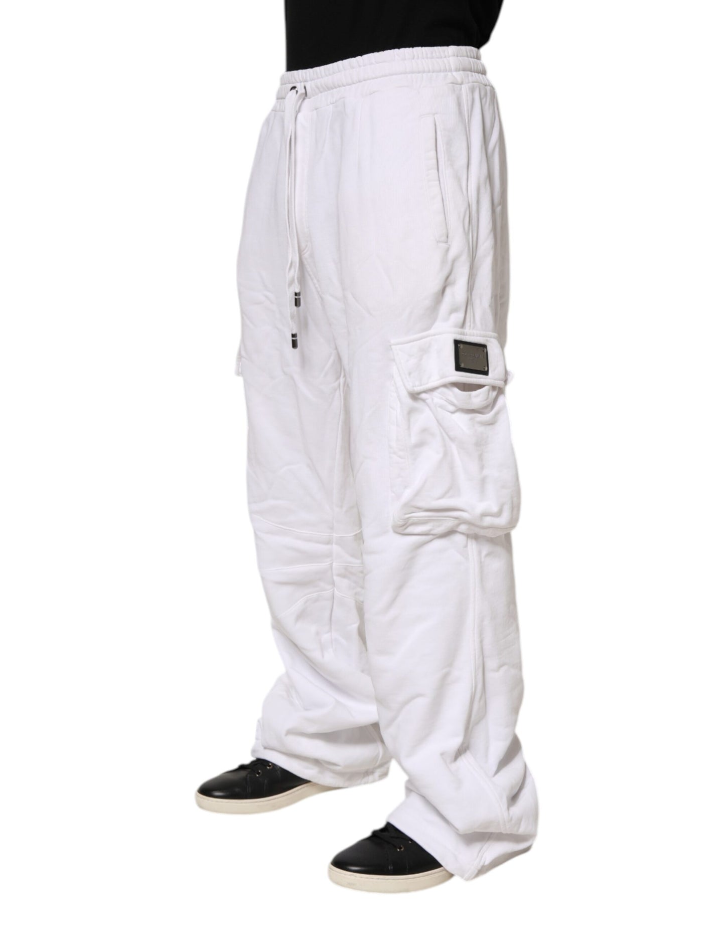 Dolce & Gabbana White Cotton Cargo Trousers Logo Patch Pants