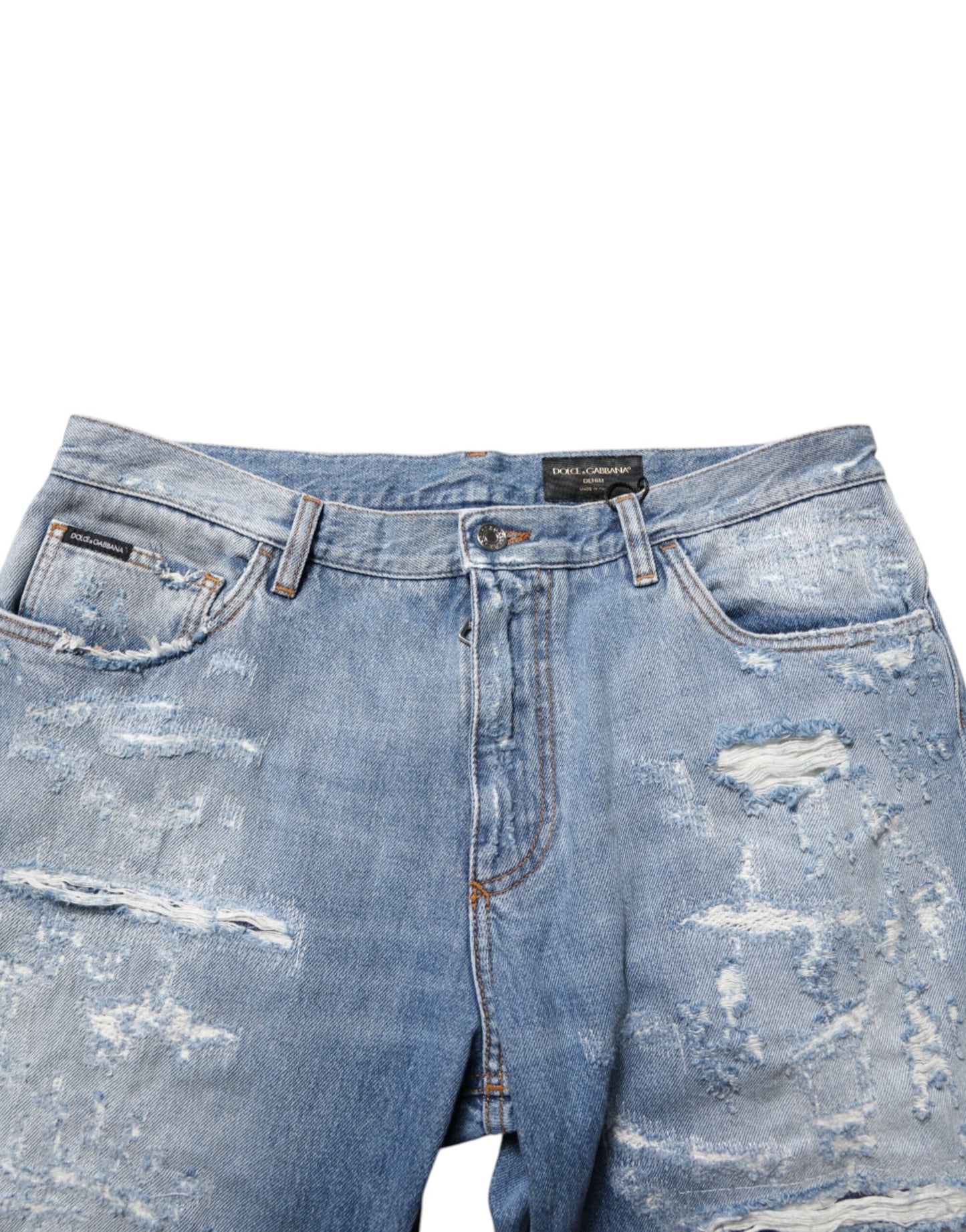 Dolce & Gabbana Blue Distressed Ripped Denim Trouser Jeans