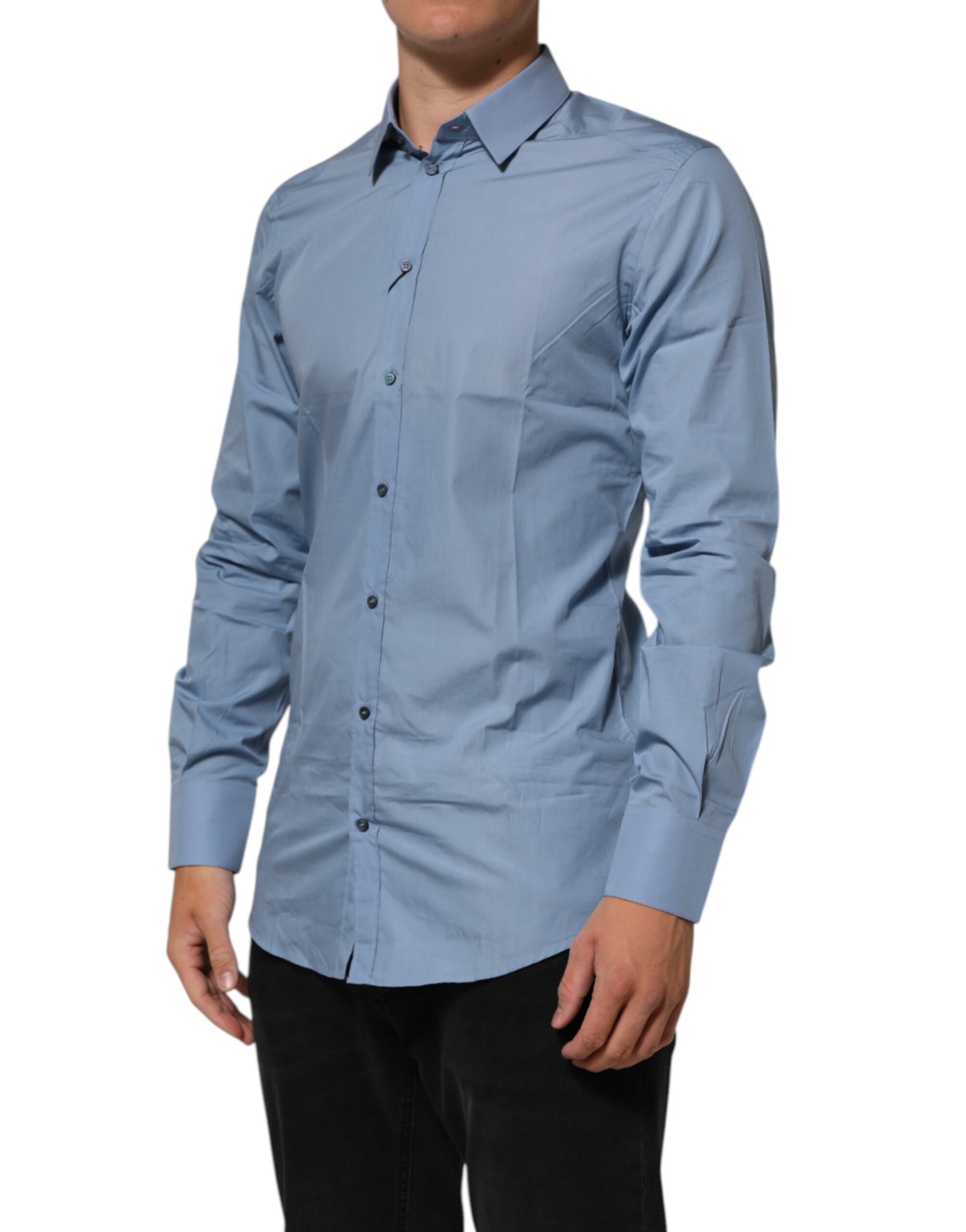 Dolce & Gabbana Blue Cotton Collared GOLD Formal Dress  Shirt