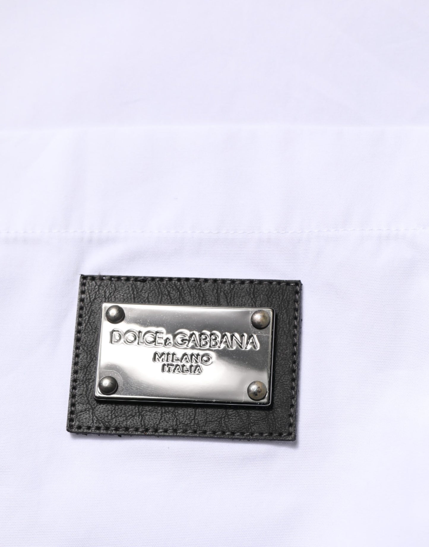 Dolce & Gabbana White Logo Plaque Collared Formal Dress  Shirt