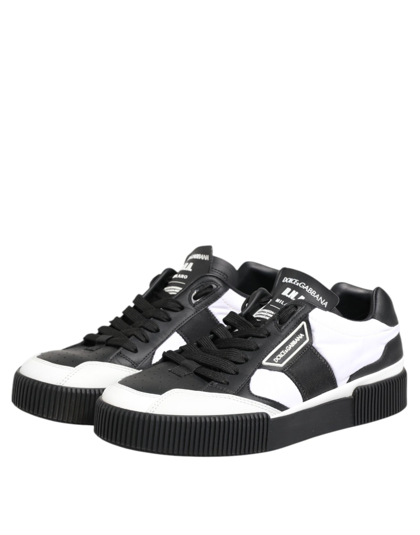 Dolce & Gabbana Black White Leather MIAMI Low Top Sneakers Shoes