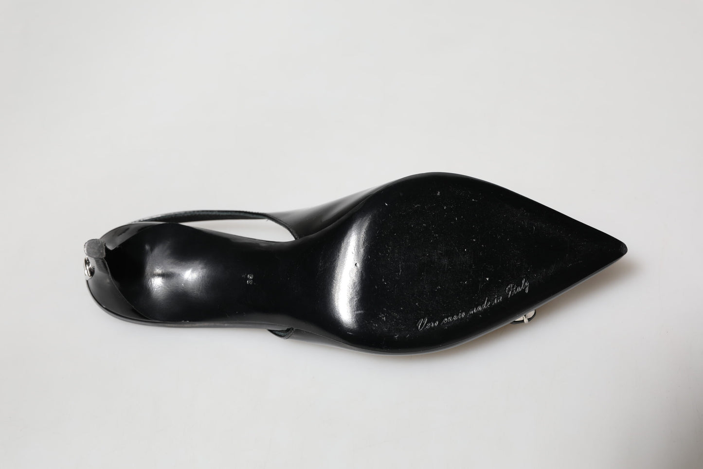 Dolce & Gabbana Black Patent Leather Crystal Slingback Shoes