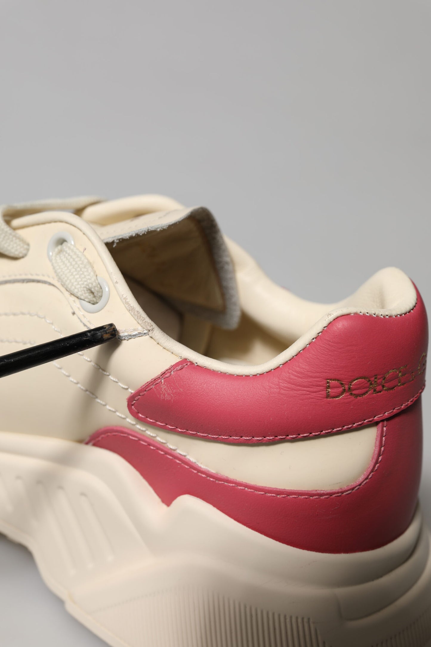 Dolce & Gabbana White Pink Leather Daymaster Sneakers Shoes