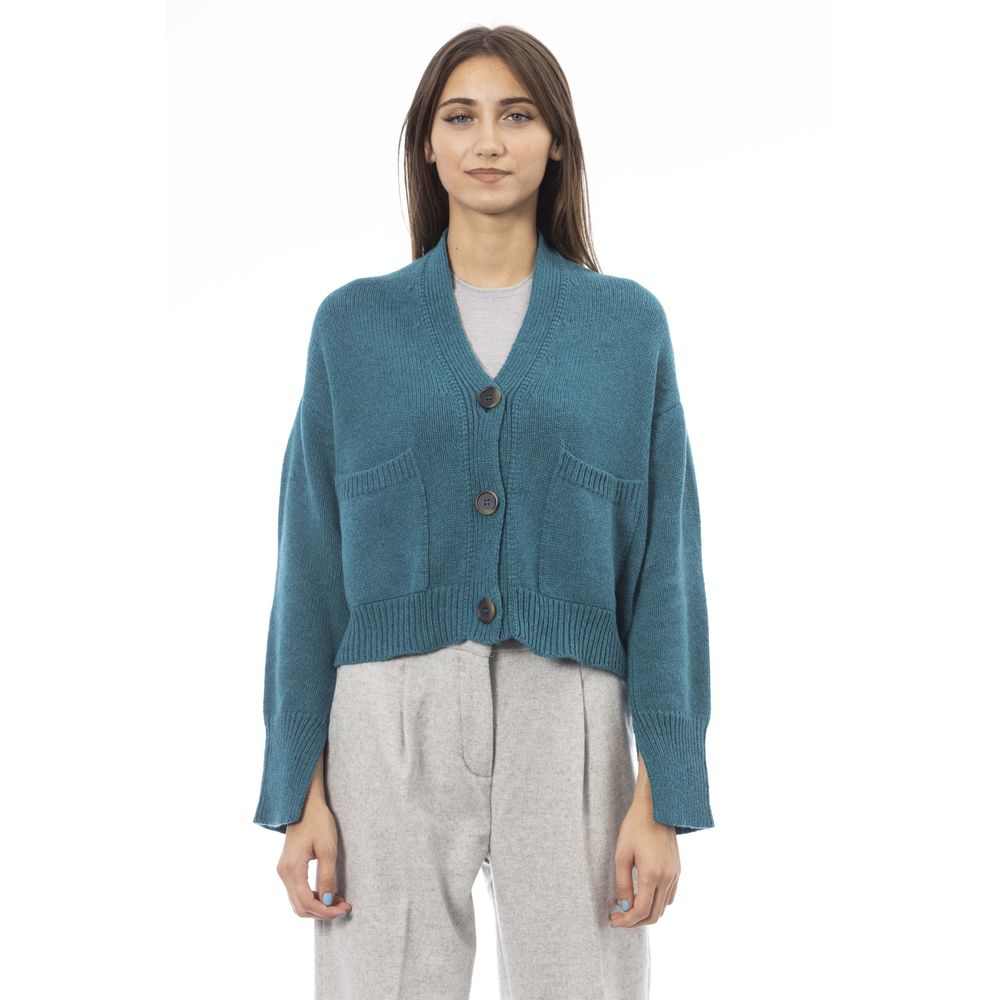 Alpha Studio Teal Merino Wool Cardigan