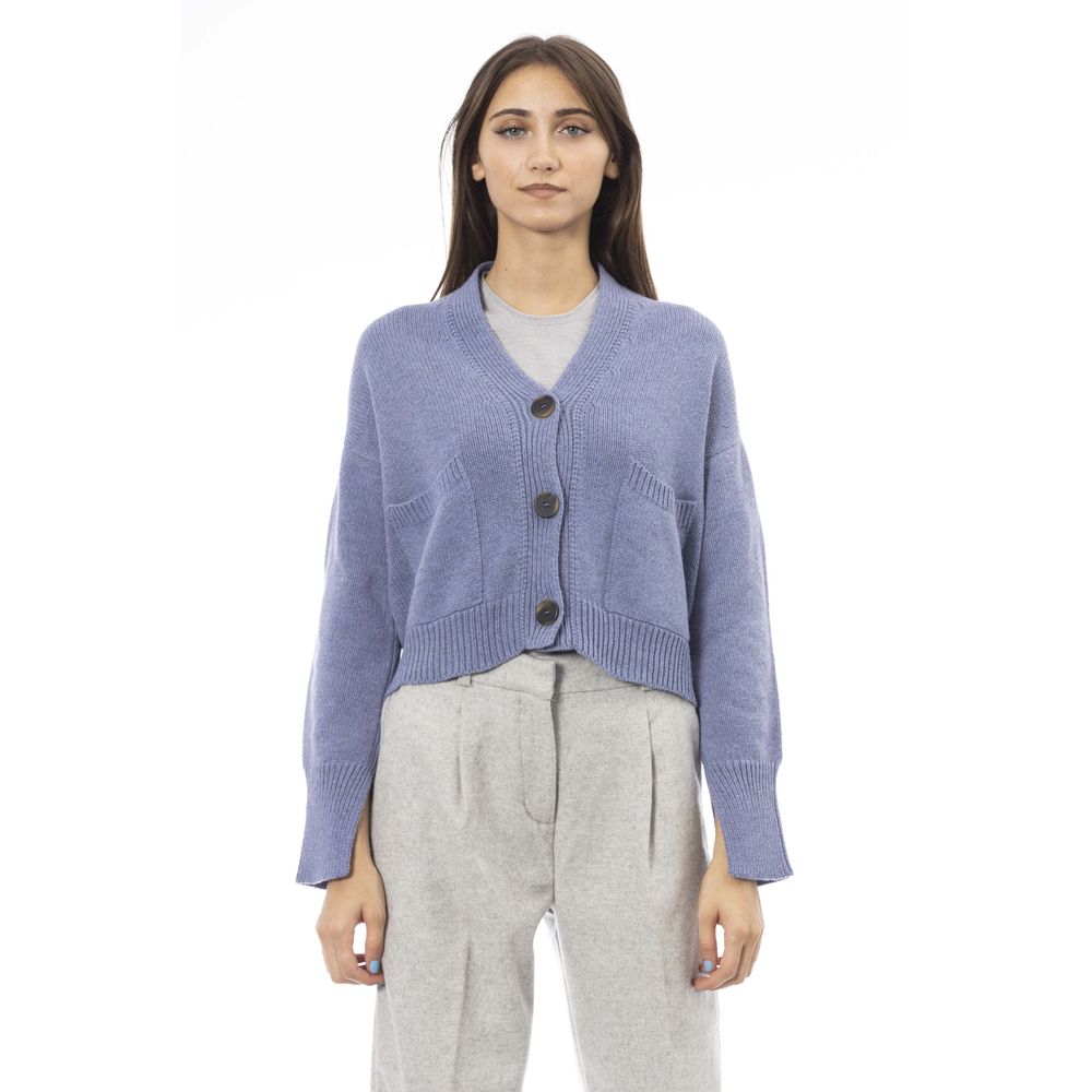 Alpha Studio Light Blue Merino Wool Cardigan