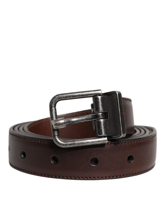 Dolce & Gabbana Dark Brown Leather Antique Silver Buckle Belt
