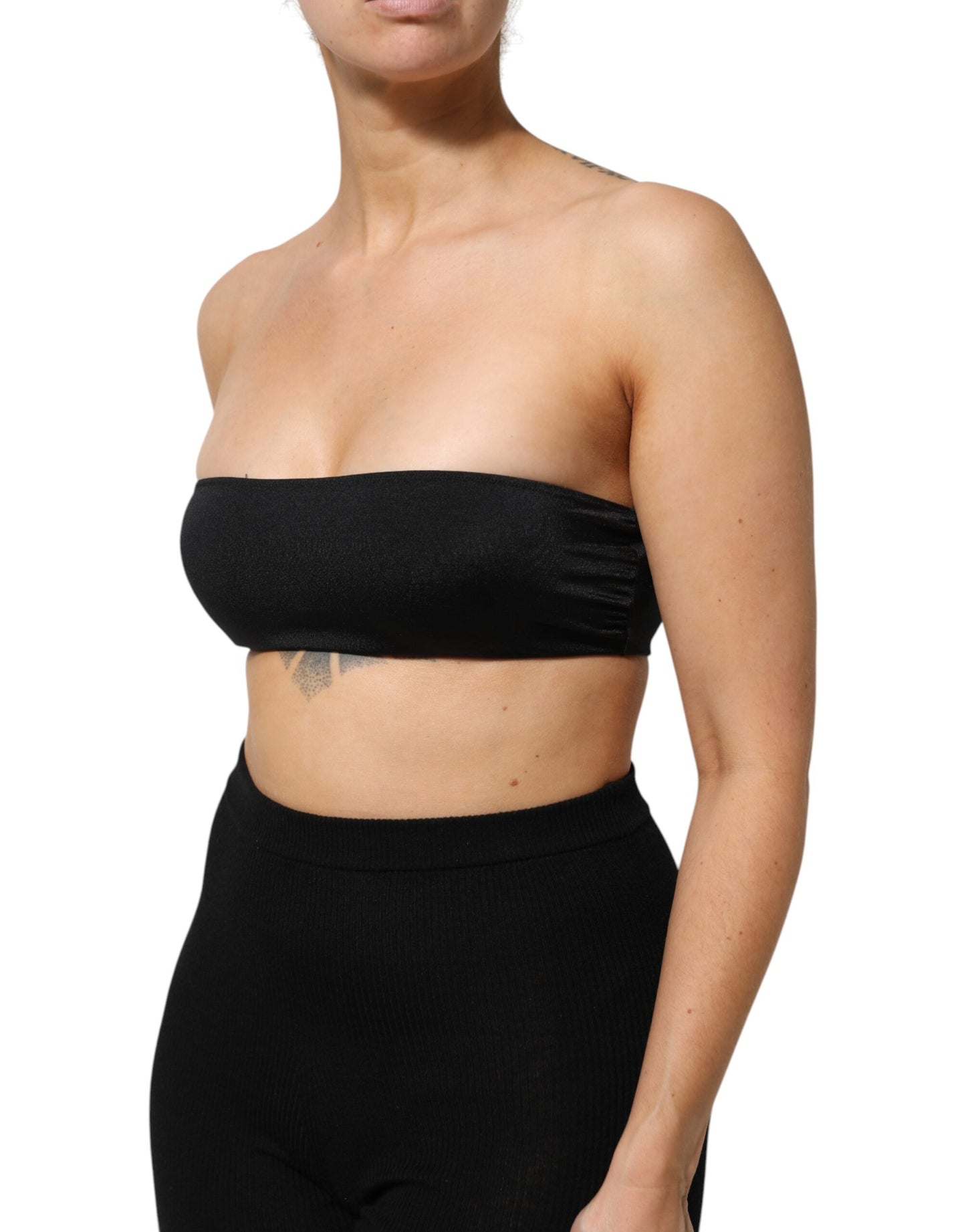 Dolce & Gabbana Black Nylon Blend Bandeau Strapless Tube  Top
