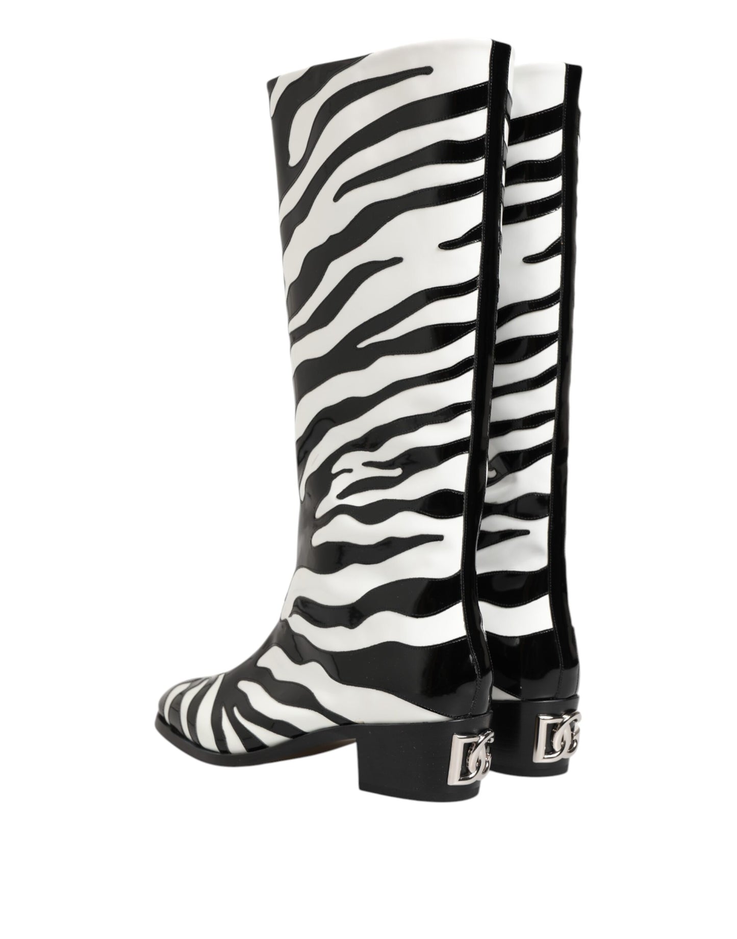 Dolce & Gabbana Black White Zebra Over The Calf Boots Shoes