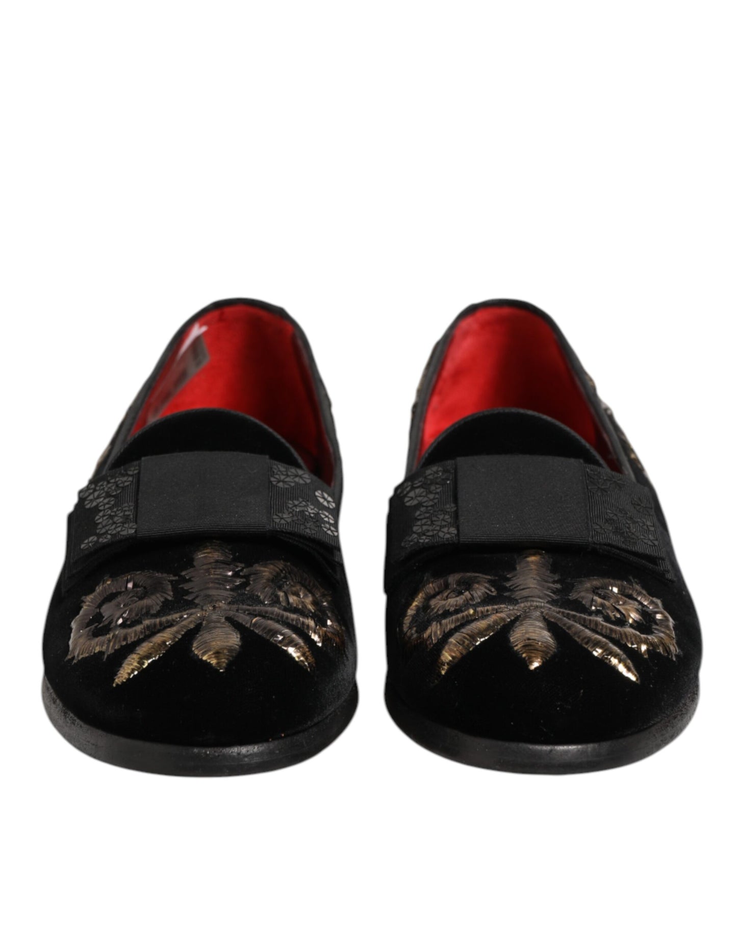 Dolce & Gabbana Black Velvet Embroidery Formal Loafers Shoes