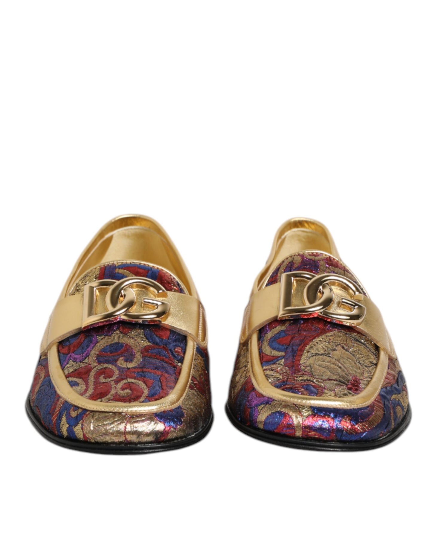 Dolce & Gabbana Multicolor Jacquard Gold DG Logo Loafer Shoes