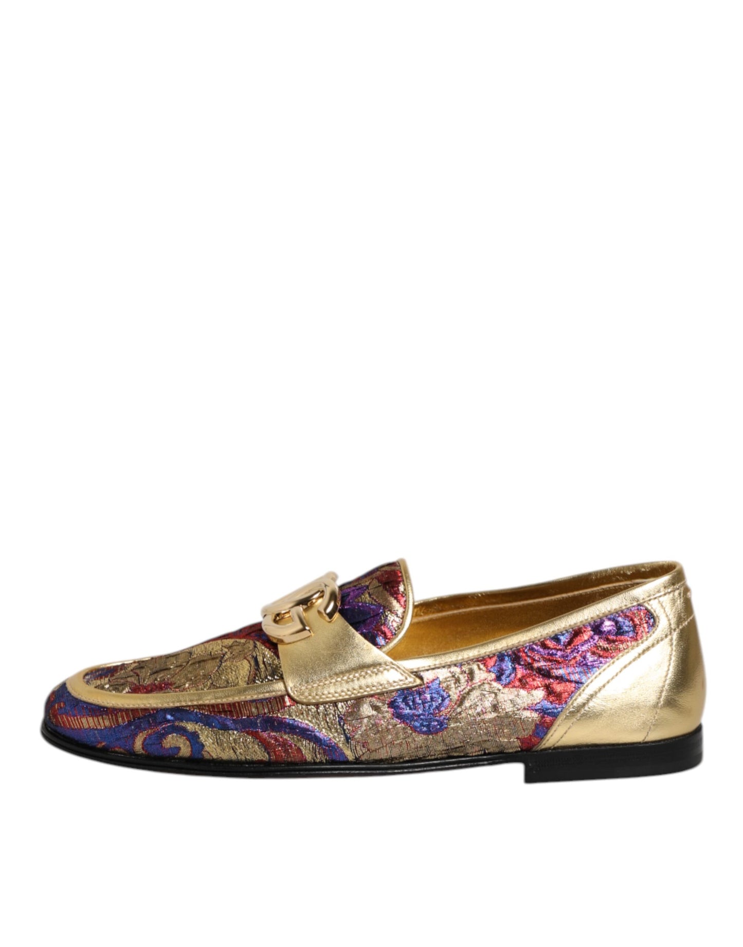 Dolce & Gabbana Multicolor Jacquard Gold DG Logo Loafer Shoes