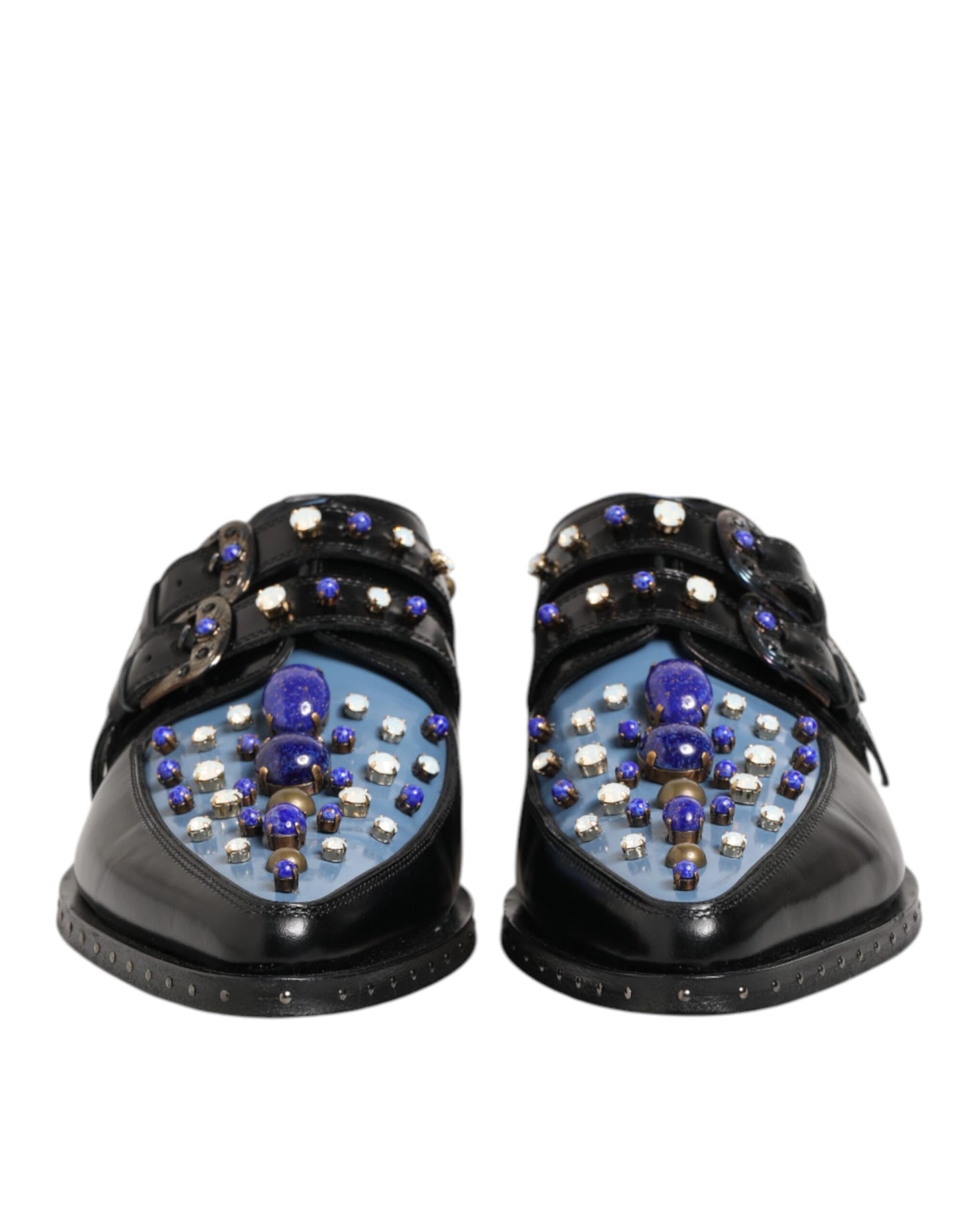 Dolce & Gabbana Black Blue Embellished MONKSTRAP Dress Shoes