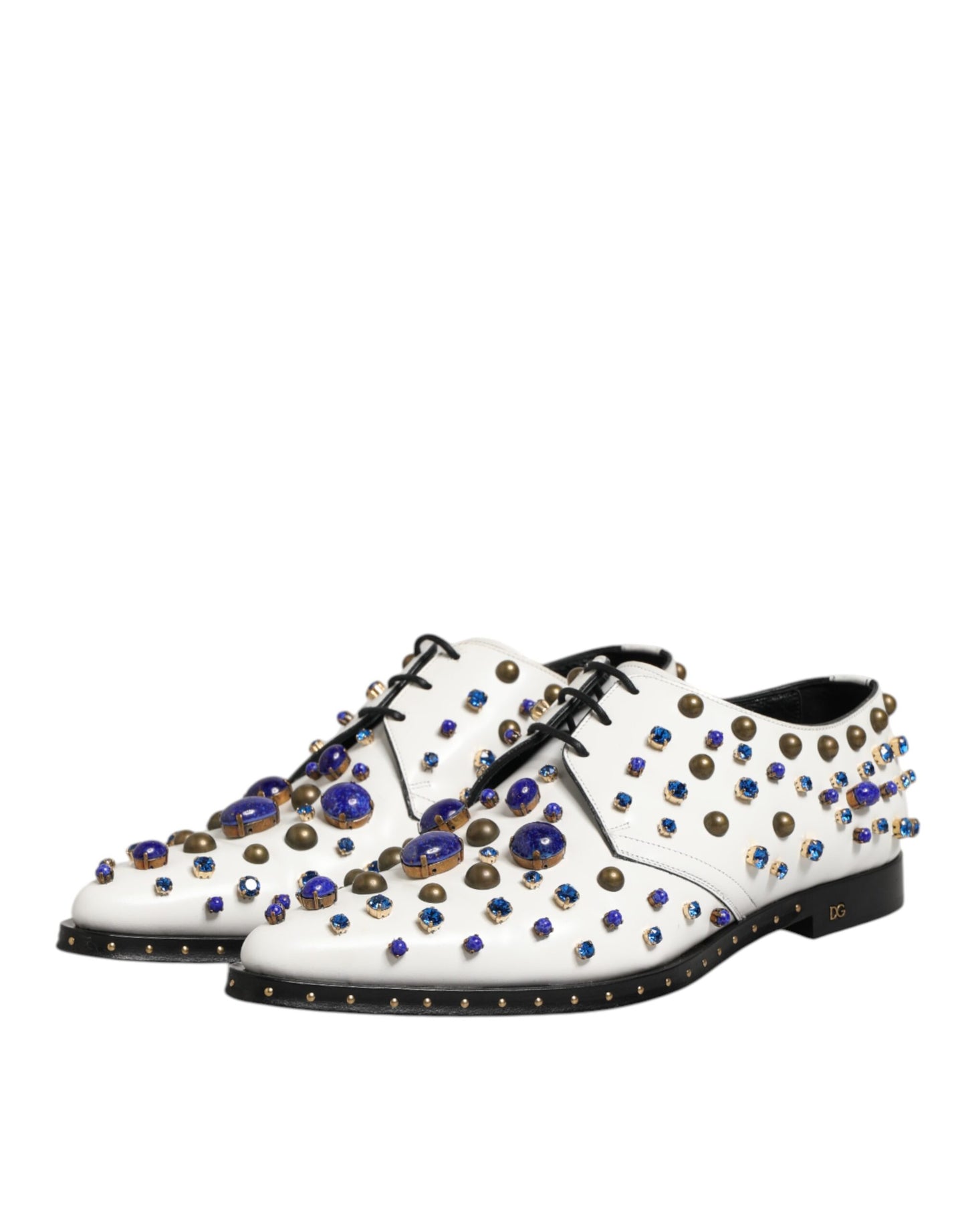 Dolce & Gabbana White Leather Crystals Embellished Dress  Shoes