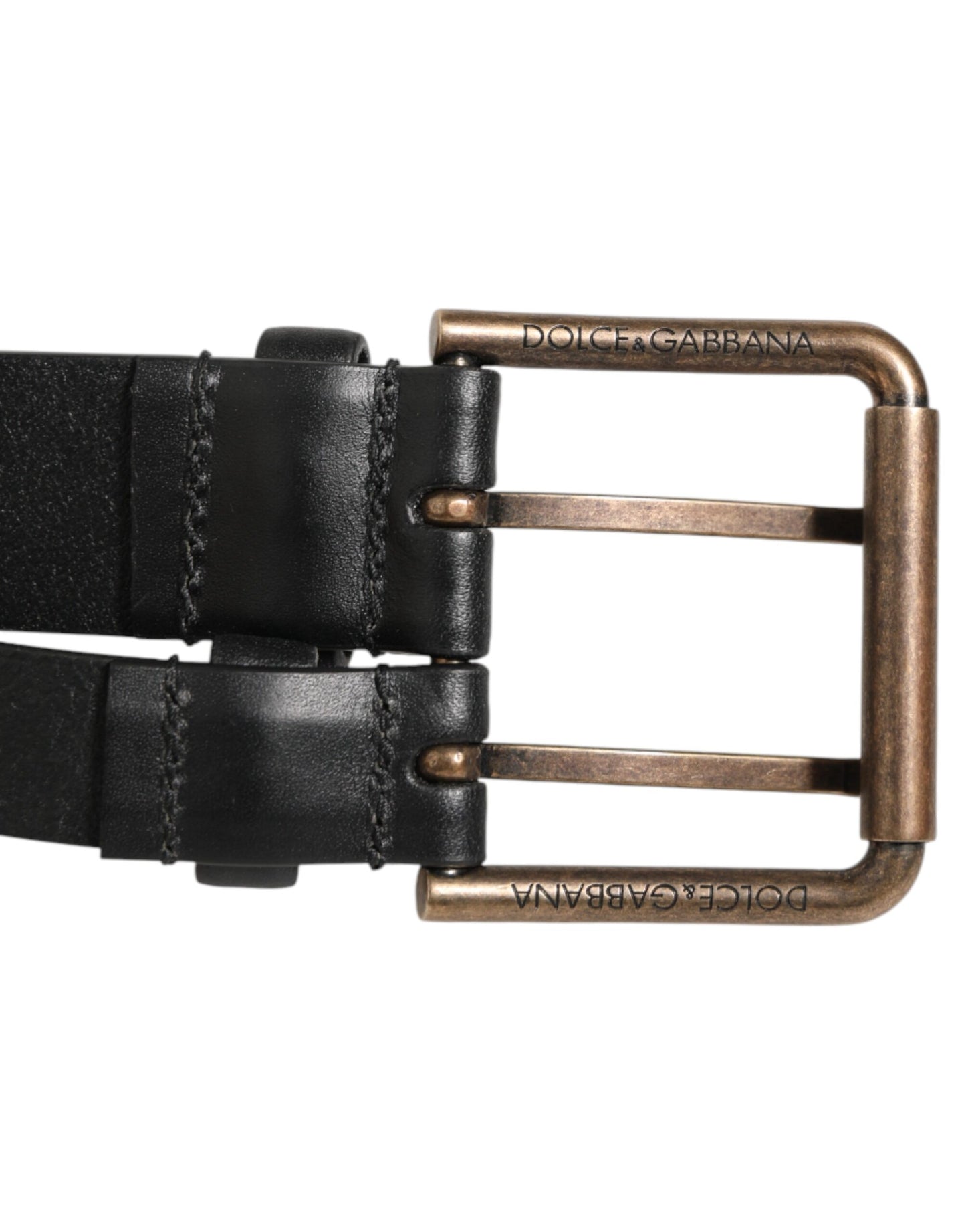 Dolce & Gabbana Black Double Strap Leather Brass Buckle Belt