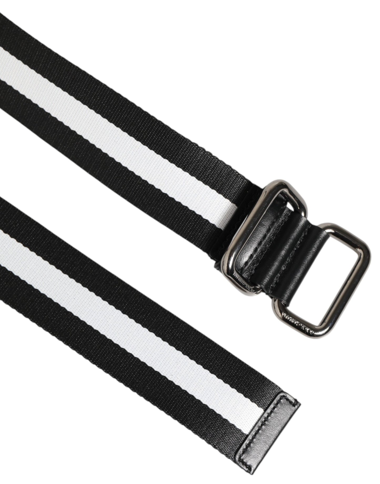 Dolce & Gabbana Black White Striped Logo Metal Buckle Belt