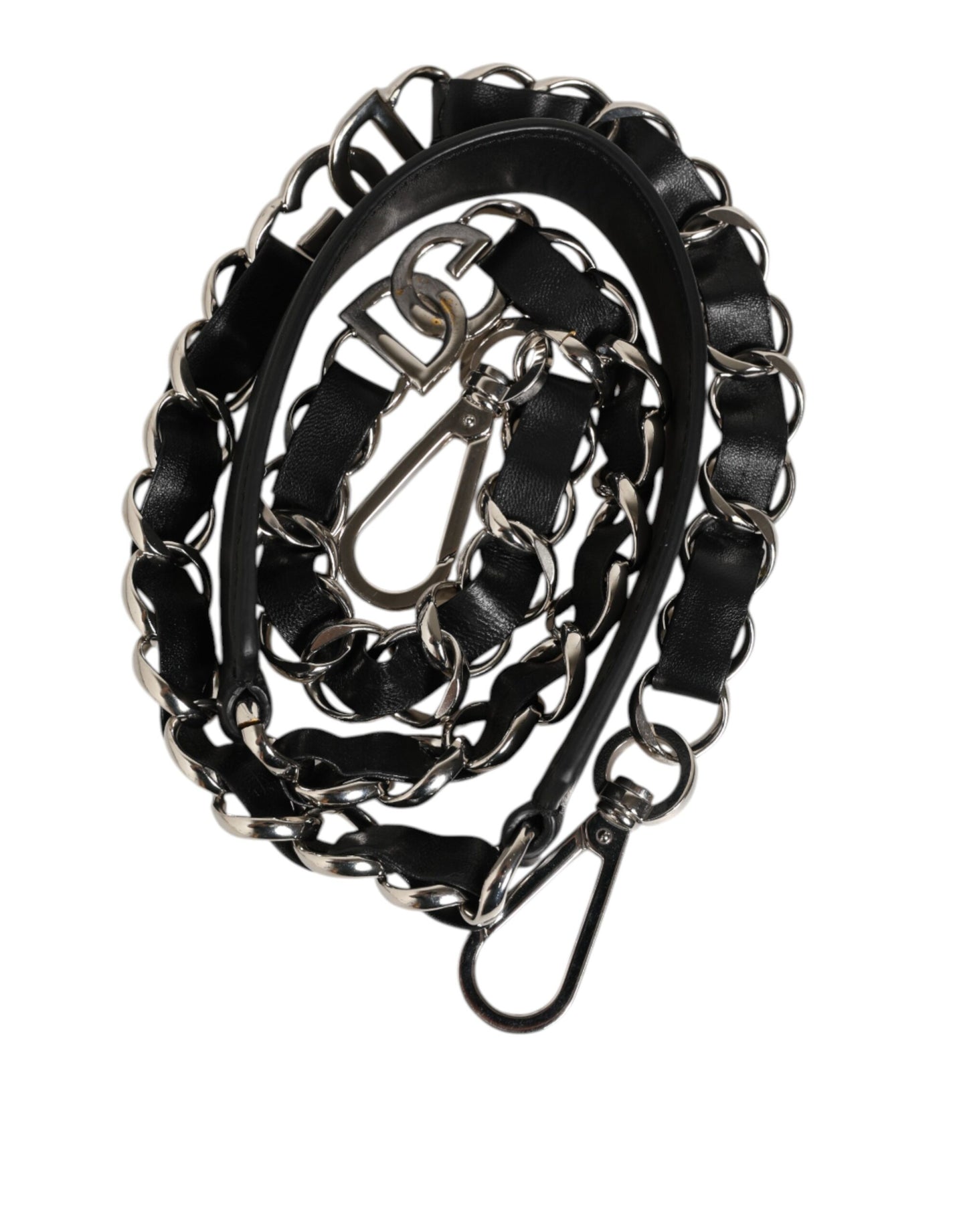 Dolce & Gabbana Black Leather Silver Chain Bag Accessory Shoulder Strap