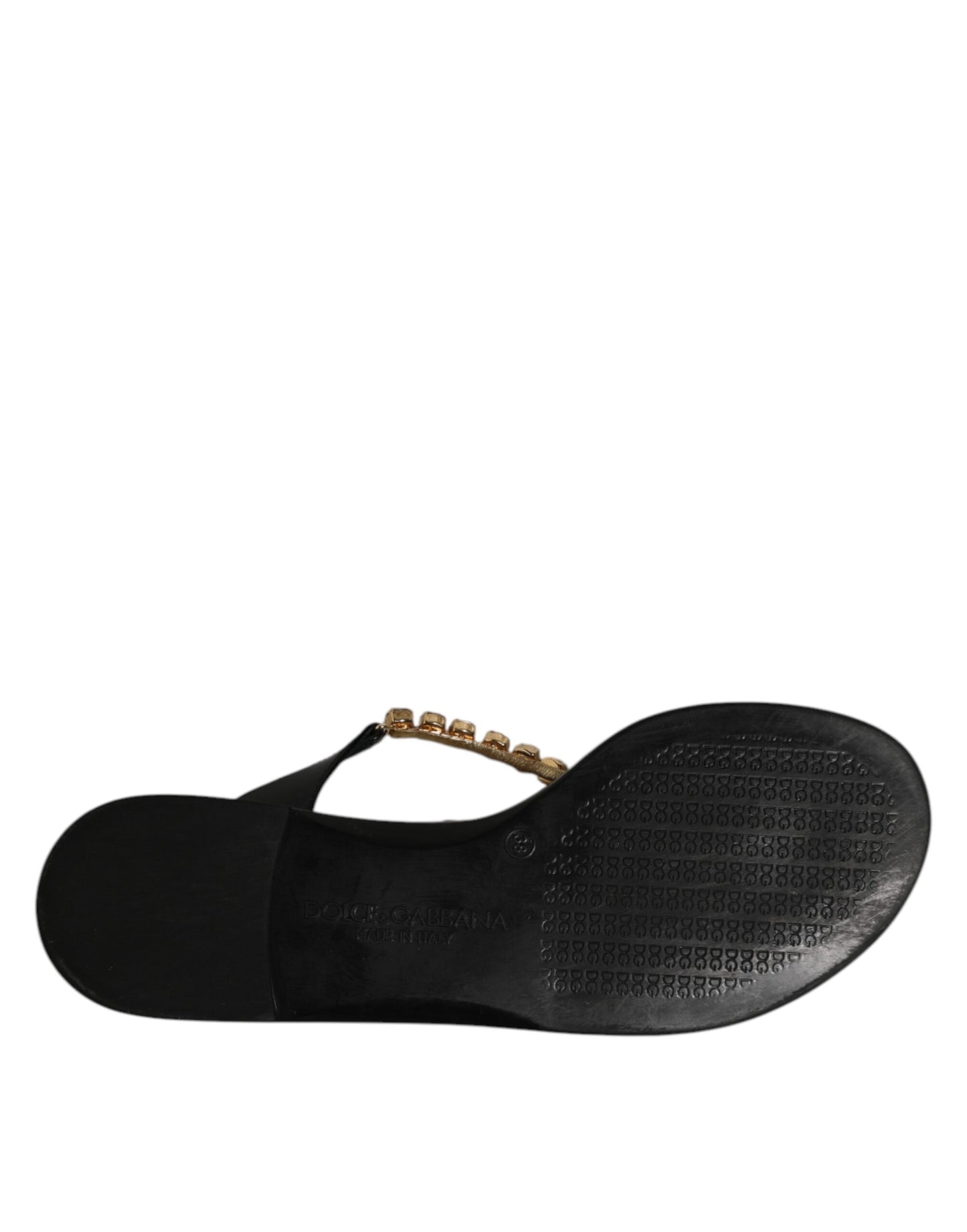Dolce & Gabbana Black Crystals Flats Sandals Beachwear Shoes