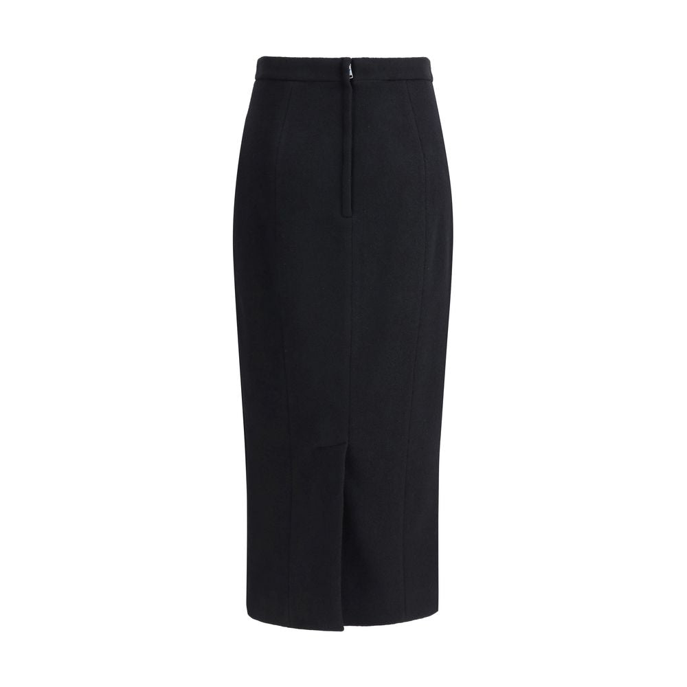 Dolce & Gabbana Black Fleece Wool Long Skirt