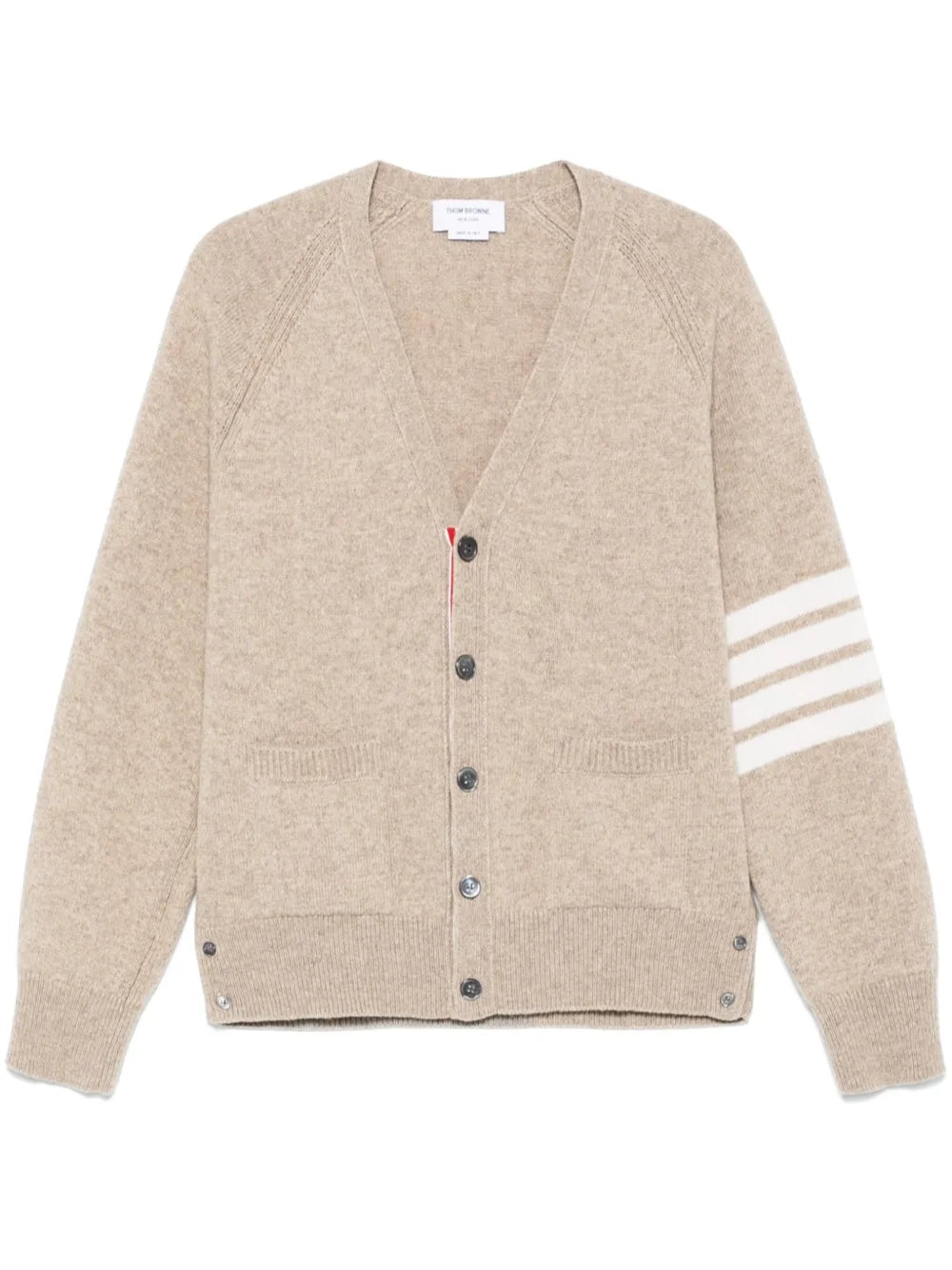 Thom Browne Shetland Wool 4-Bar Relaxed Fit V Neck Cardigan