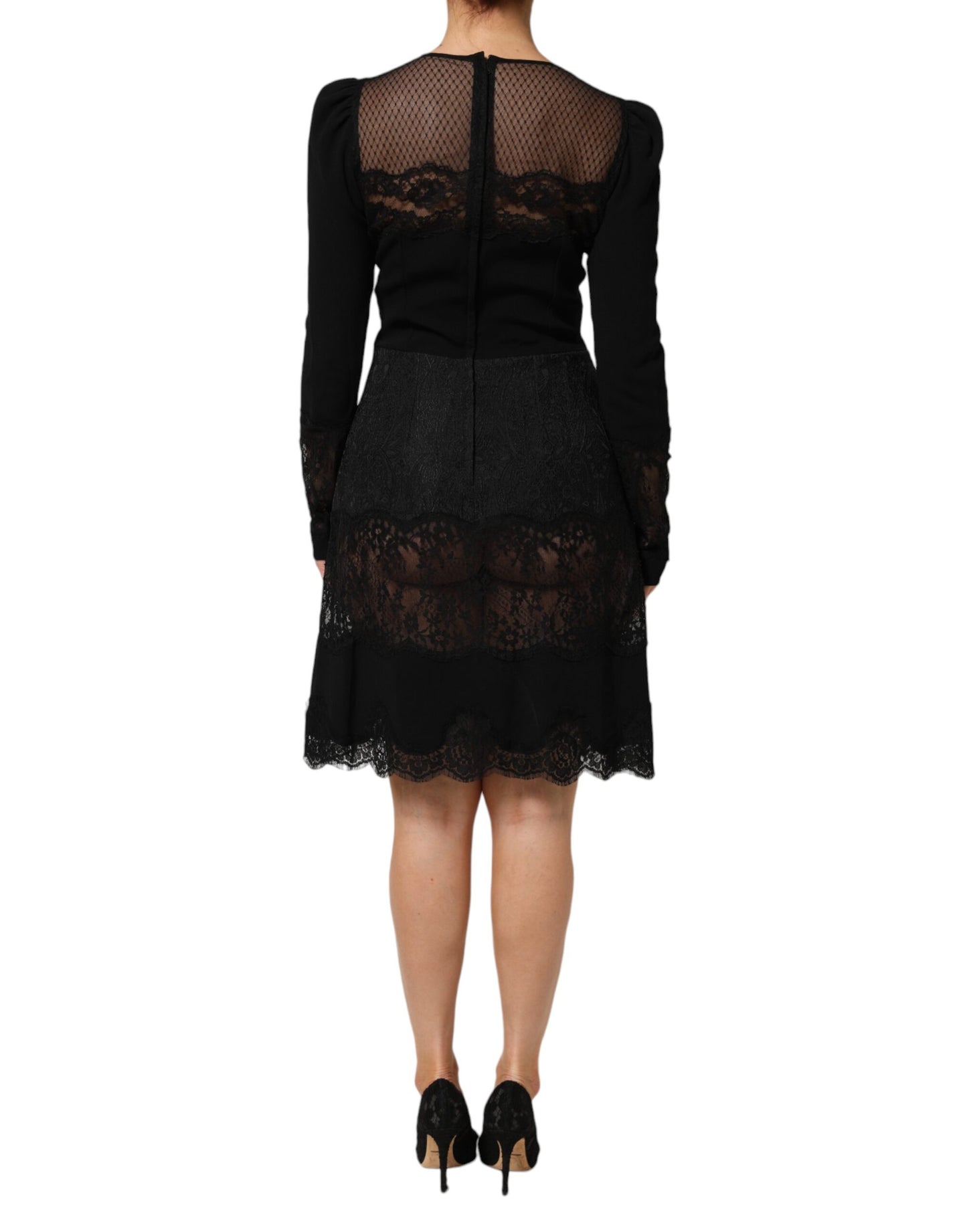 Dolce & Gabbana Black Floral Lace Trim Sheath A-line Dress