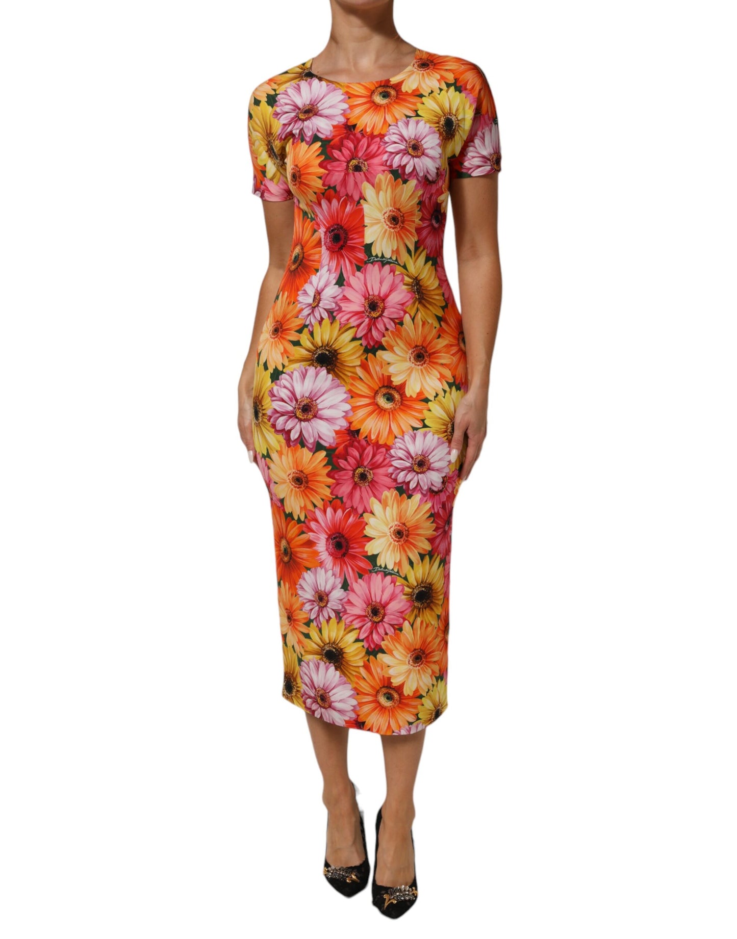 Dolce & Gabbana Multicolor Floral Print SilkSheath Midi Dress