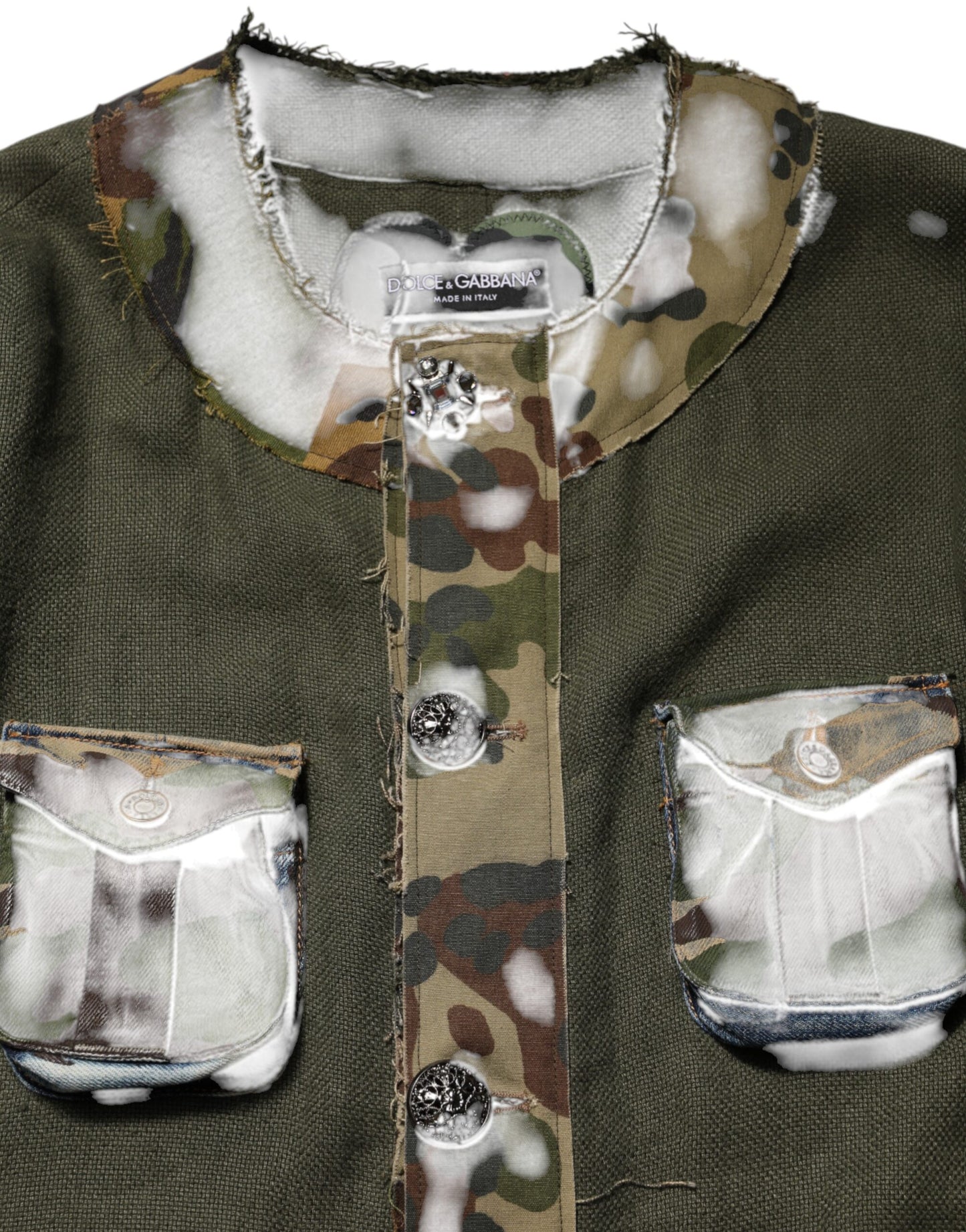 Dolce & Gabbana Brown Camouflage Linen Button Down Jacket