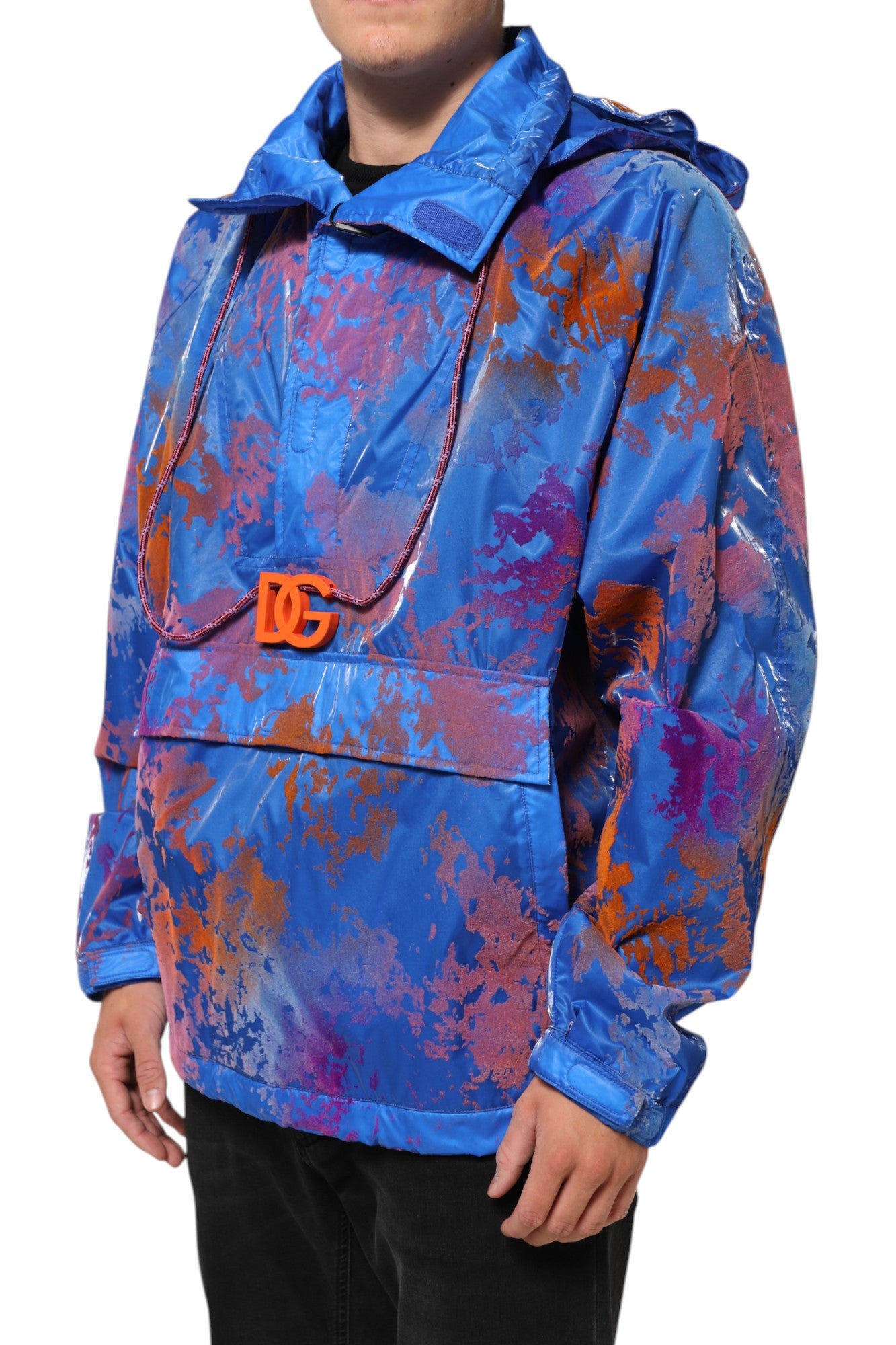 Dolce & Gabbana Blue Tie Dye Logo Hooded Sweatshirt Jacket