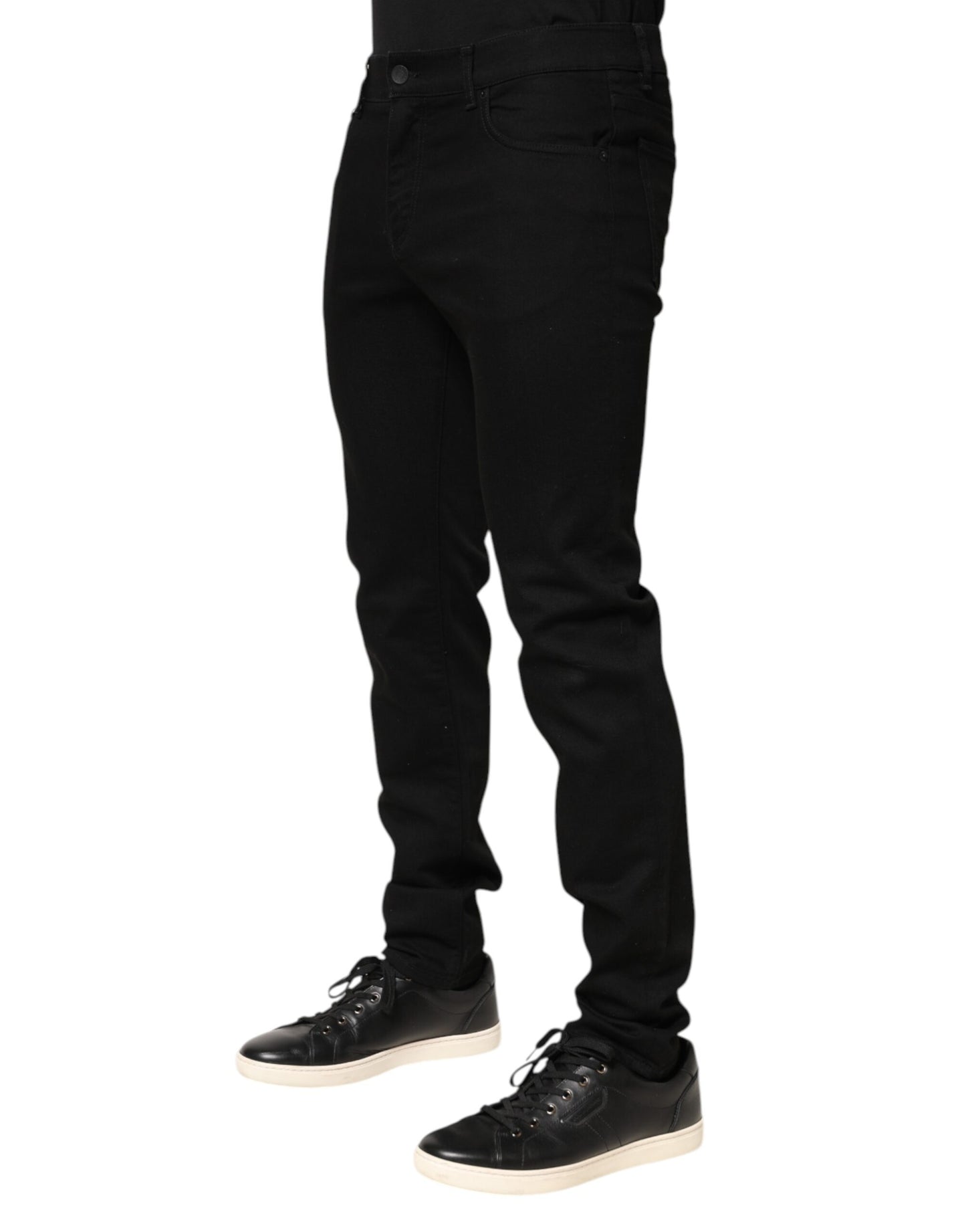 Dolce & Gabbana Black Cotton Mid Waist Skinny Men Denim Jeans