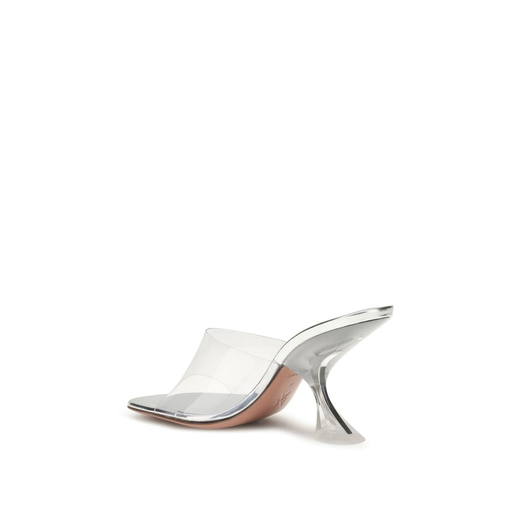 Amina Muaddi Silver Calf Leather Bos Taurus Stiletto Heel Sandals