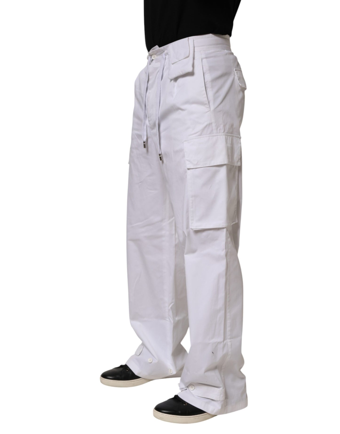Dolce & Gabbana White Linen Straight Cargo Men Trouser Pants