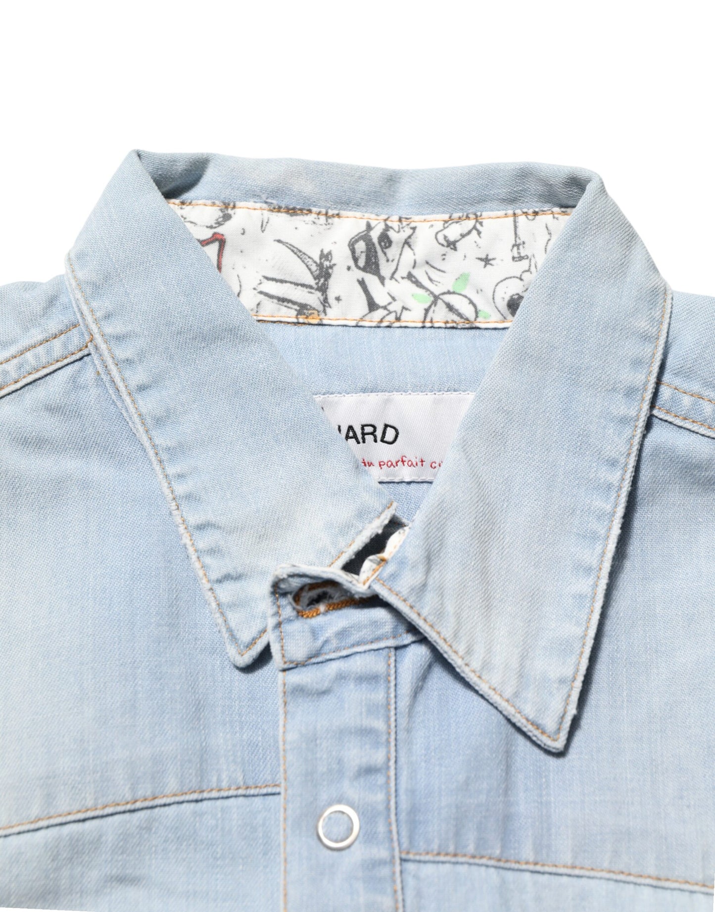 Maison Clochard Blue Denim Collared Long Sleeve Men Shirt